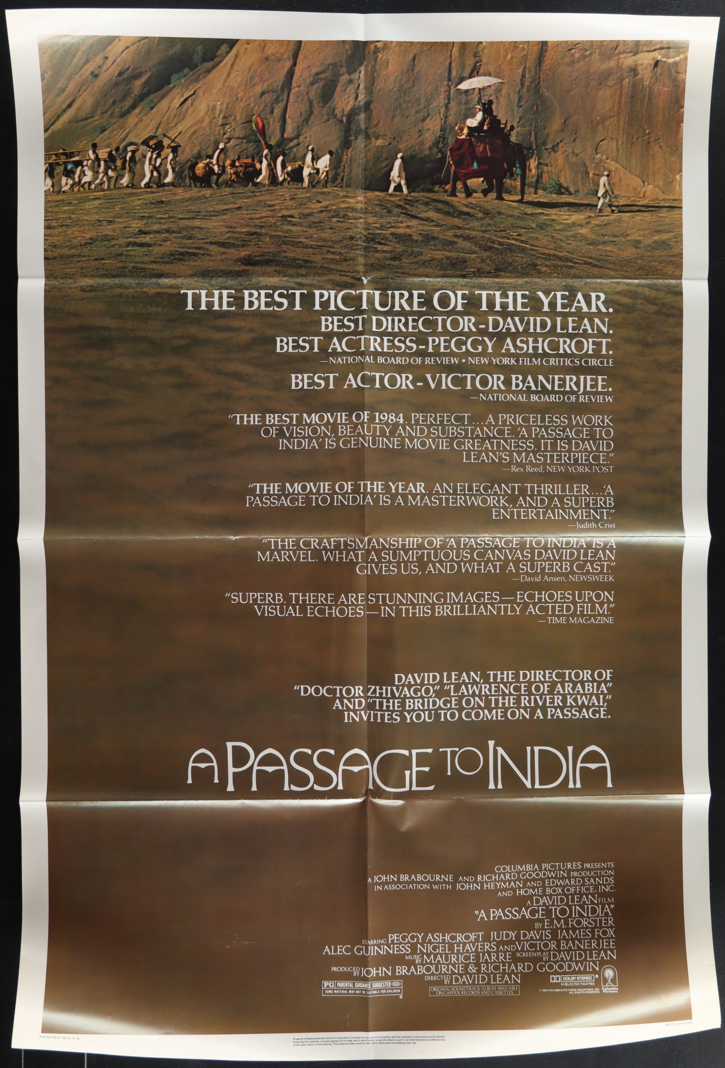 Movie poster for 'A Passage to India' with text and scenic design.