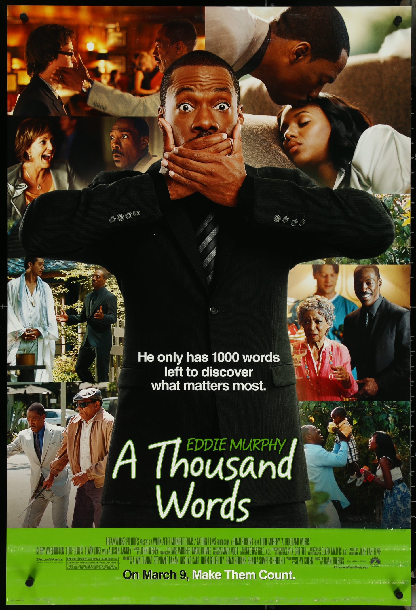 Original US one-sheet movie poster for 'A Thousand Words' featuring Eddie Murphy and Kerry Washington in a romantic comedy setting.