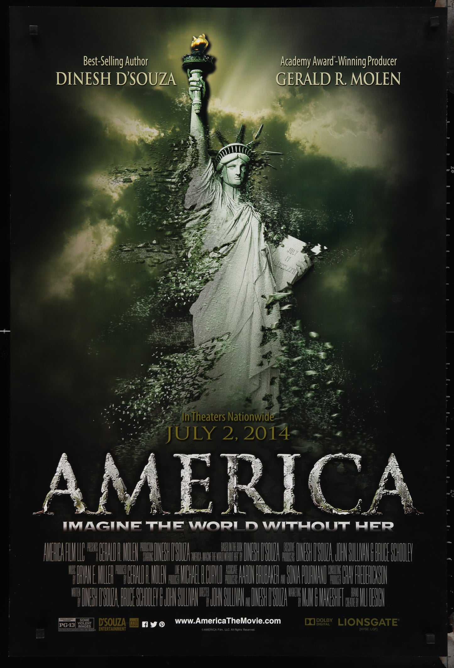 Movie poster for 'America: Imagine the World Without Her' featuring the Statue of Liberty.