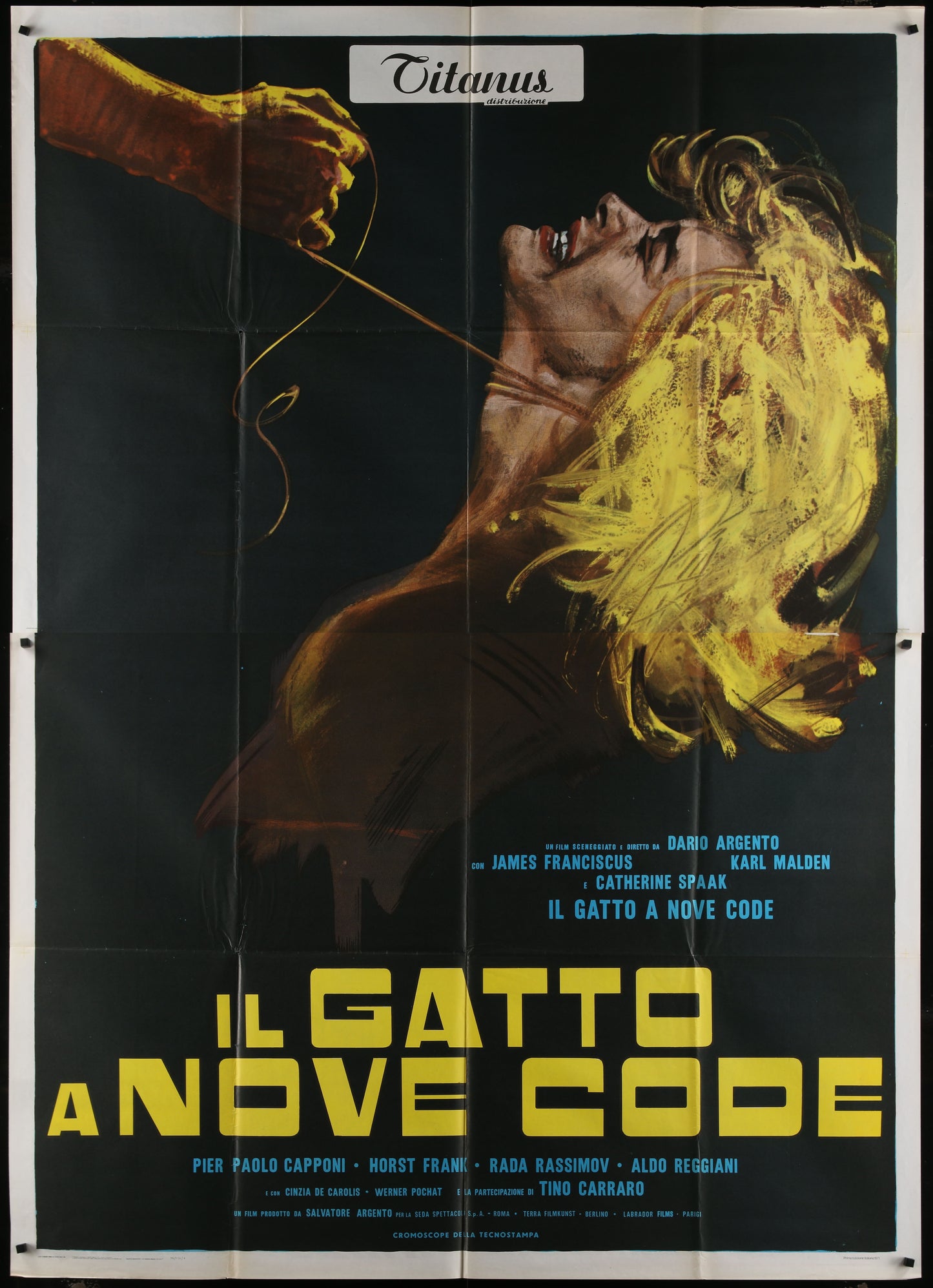 Cat O' Nine Tails (1971) Original Italian Two-Panel Movie Poster 55 x 78