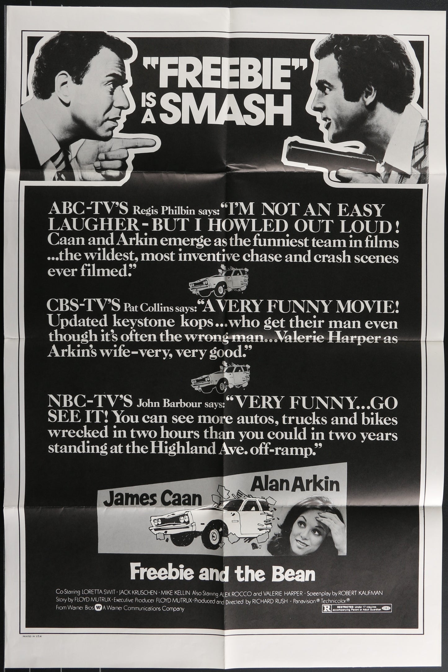 Original US one sheet movie poster for 'Freebie and the Bean' featuring images of the main characters, James Caan and Alan Arkin, with a car chase scene in the background.