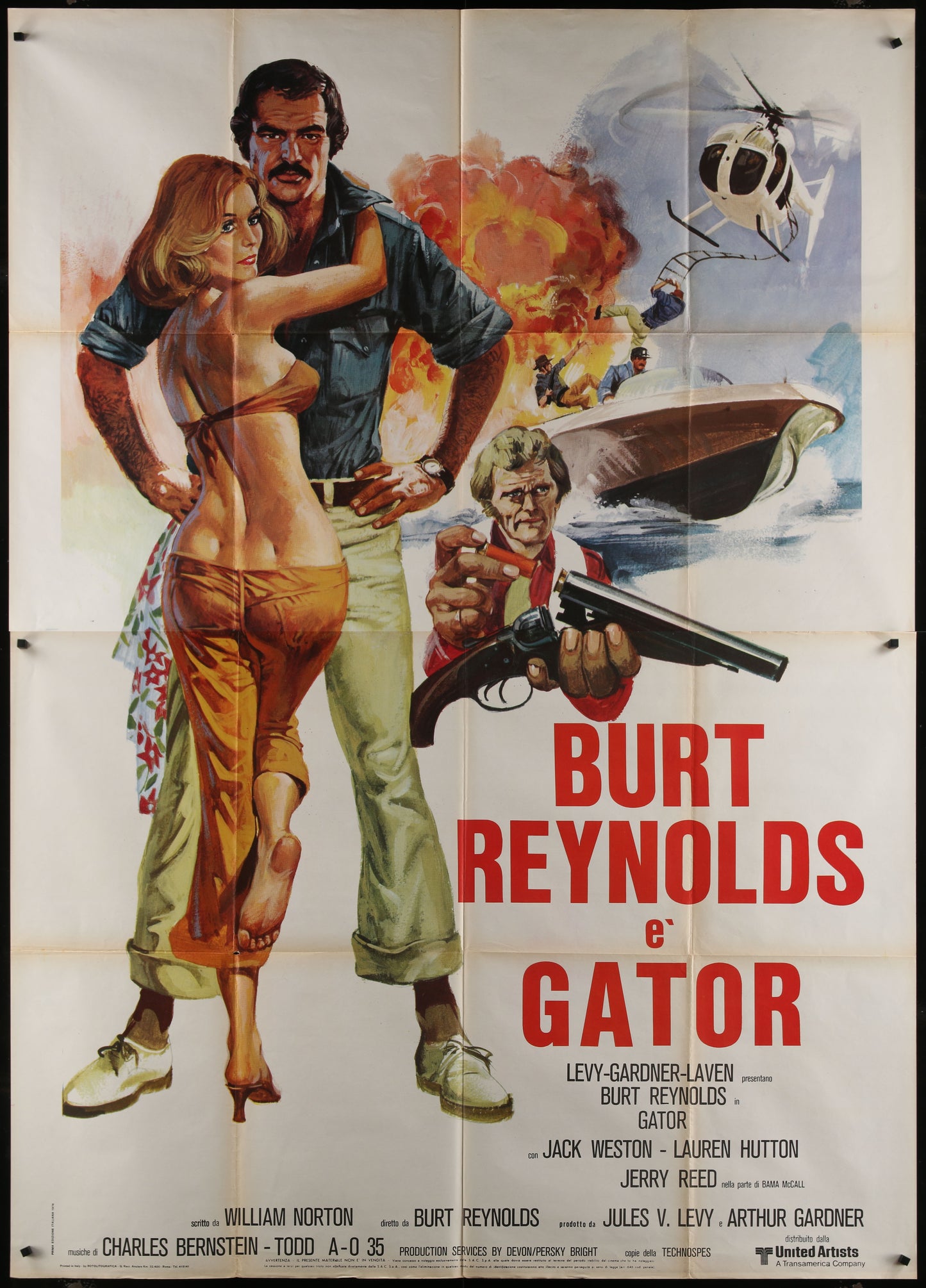 Gator (1976) Original Italian Two-Panel Movie Poster 55 x 78
