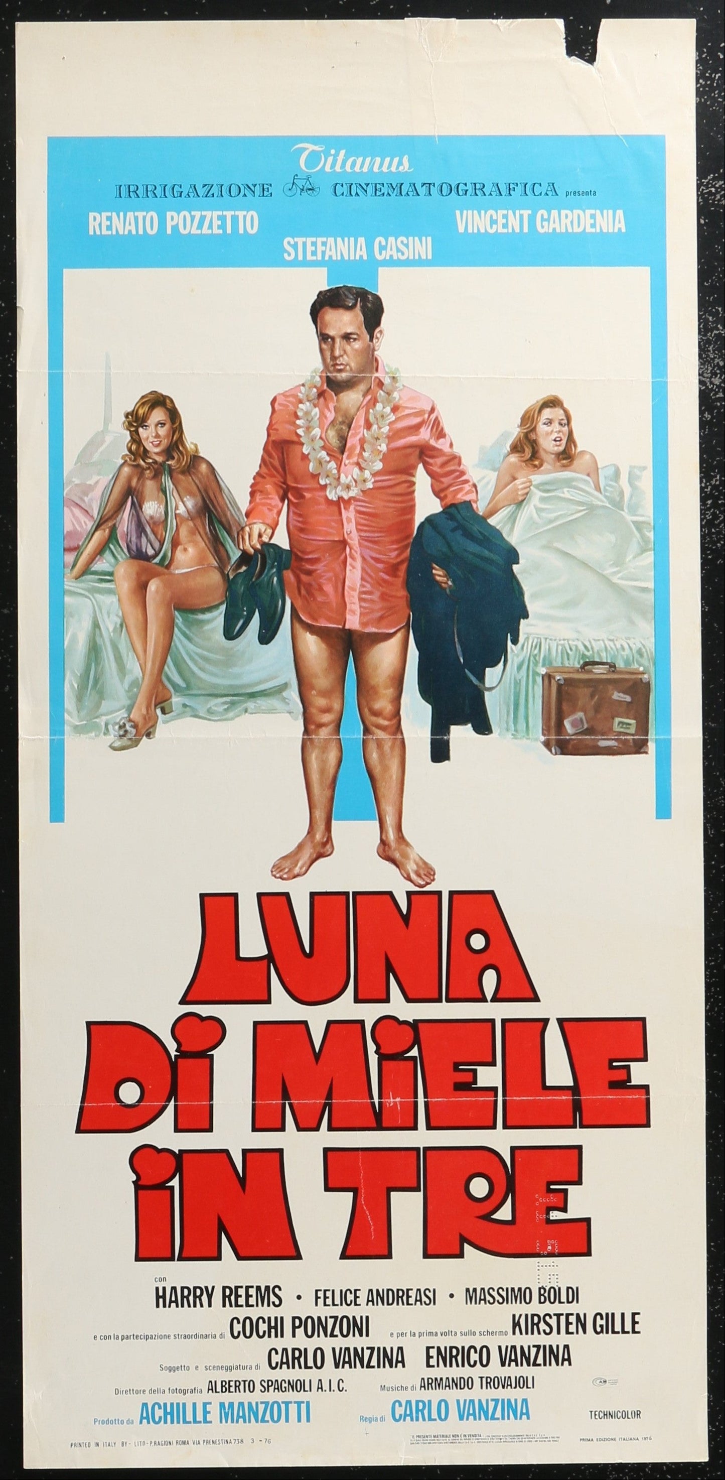 Honeymoon in Three (1976) Original Italian Locandina Movie Poster 34 x 70 cm