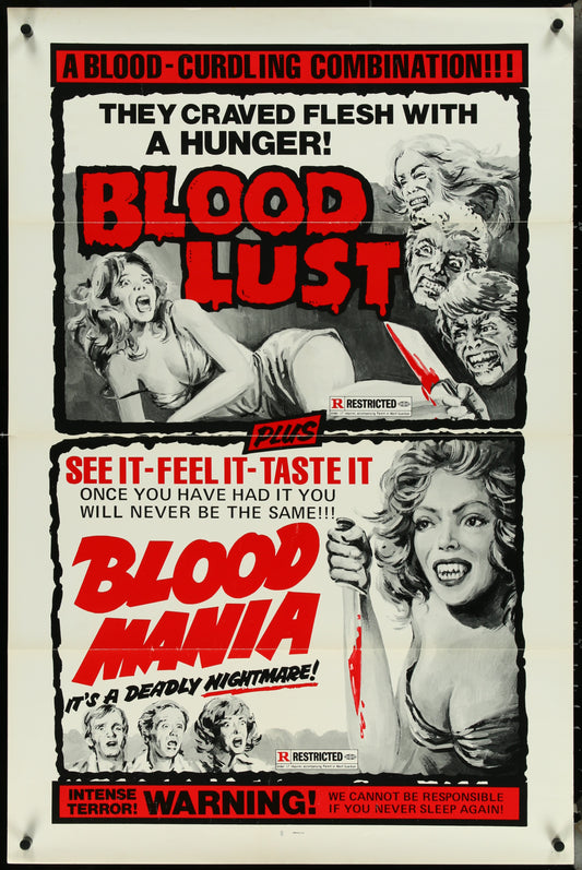 Blood Lust and Blood Mania (1970s) Original US Double Bill Movie Poster