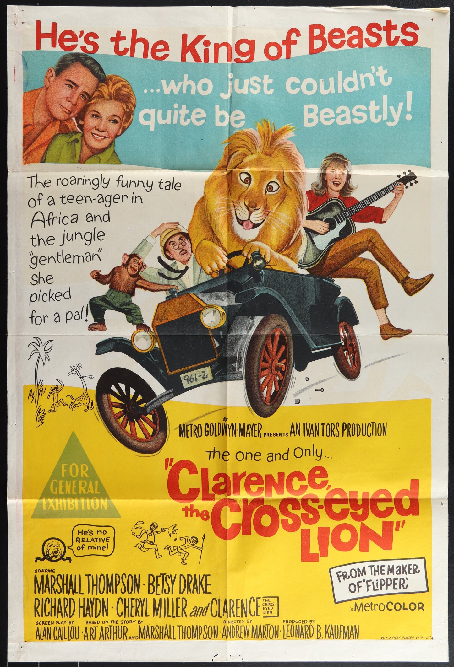 Clarence The Cross-Eyed Lion (1965) Original Australian One Sheet Movie Poster