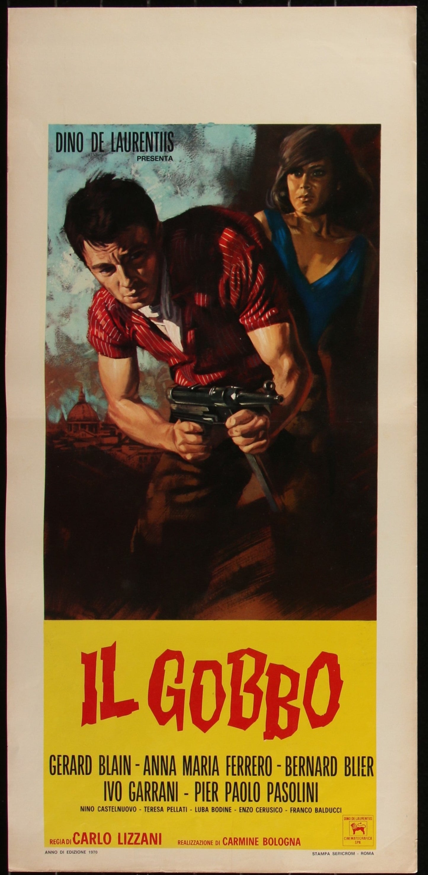 Vintage Italian movie poster for 'Il Gobbo' featuring a man with a hunchback and a woman in a dramatic setting, with text and credits at the bottom.