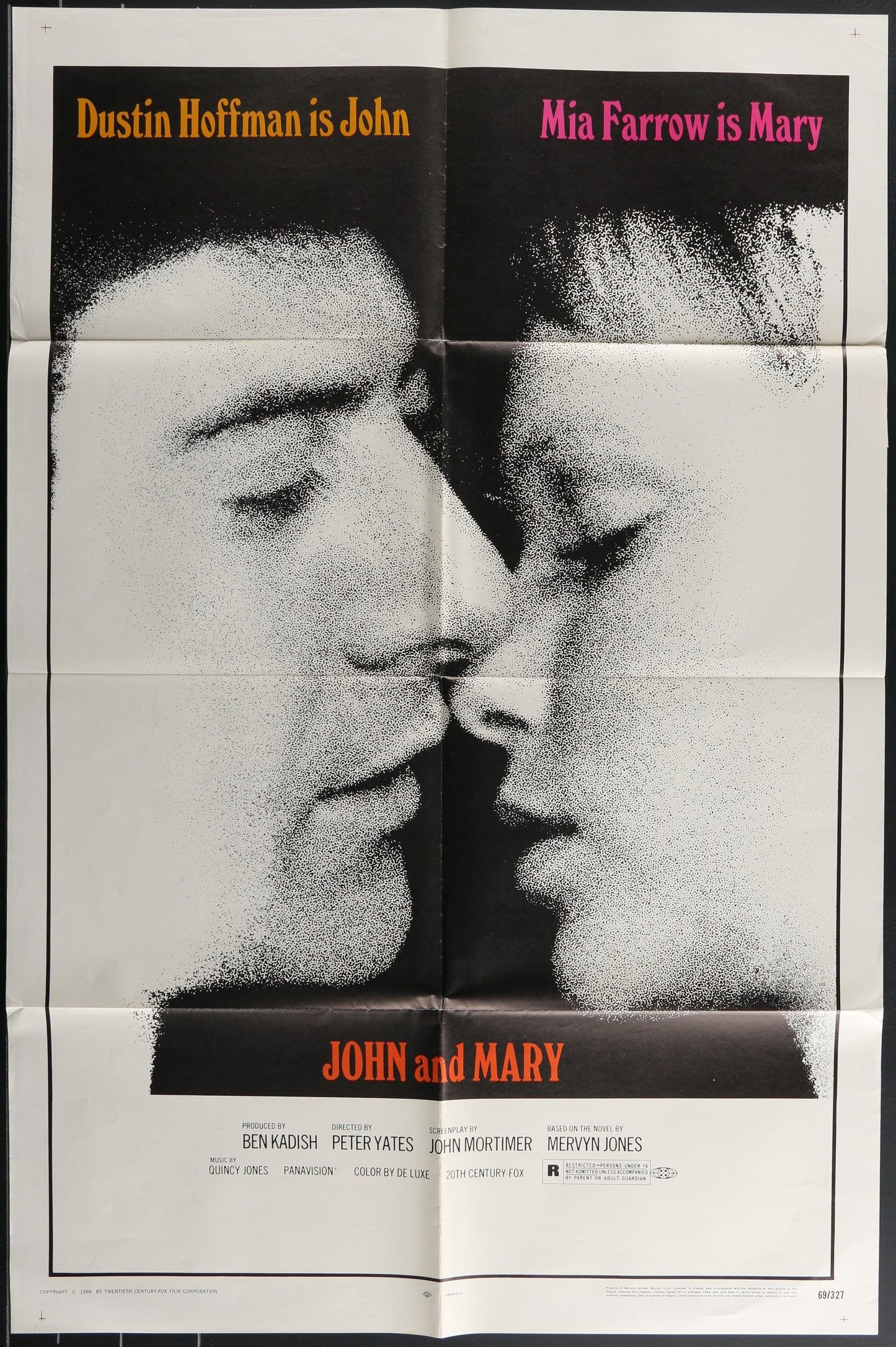 Original US one-sheet movie poster for 'John And Mary' featuring a black and white photograph of the main characters, John and Mary, in a close-up portrait style.