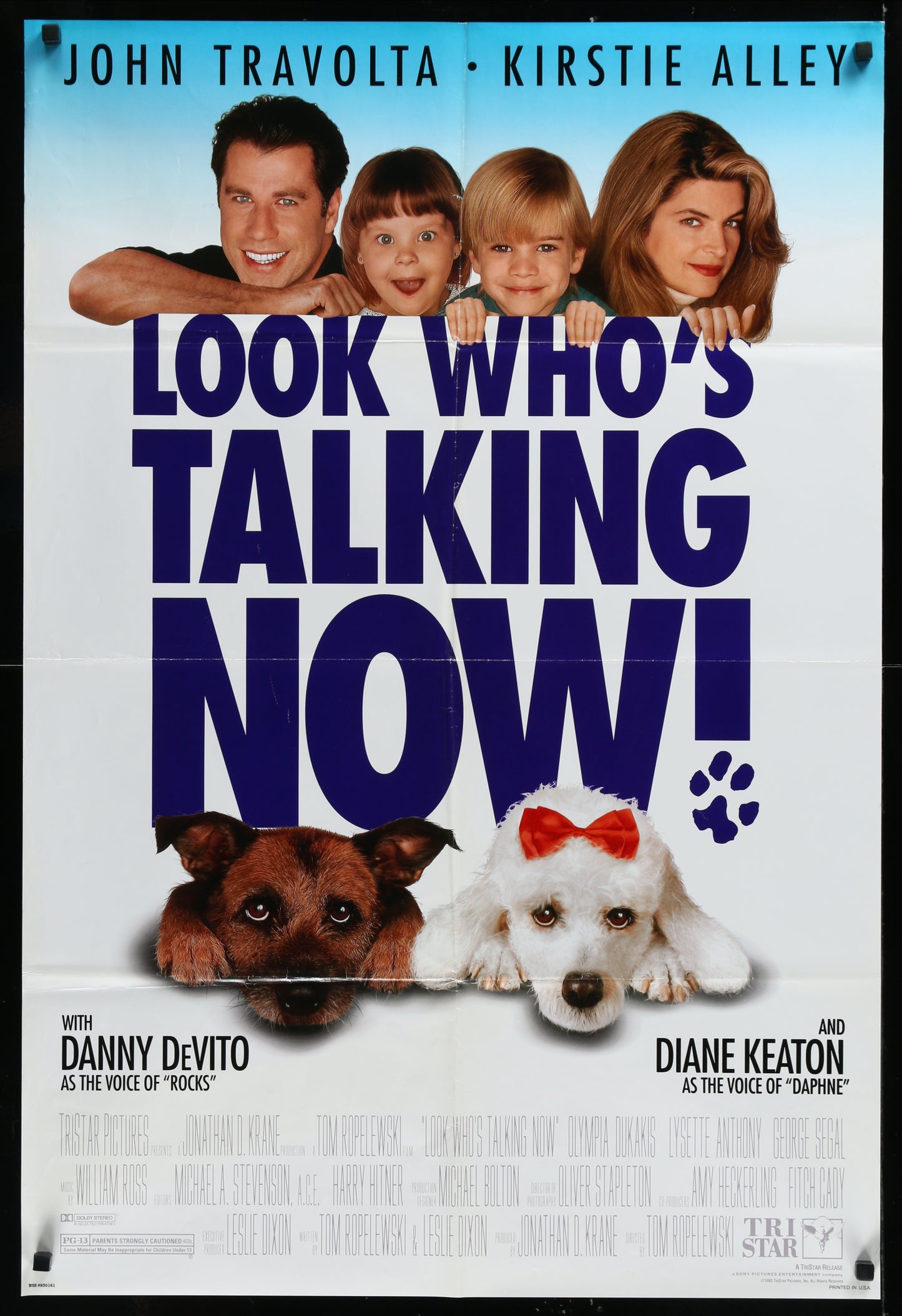 Original US one sheet movie poster for 'Look Who's Talking Now' featuring photographs of the main characters with their dogs.