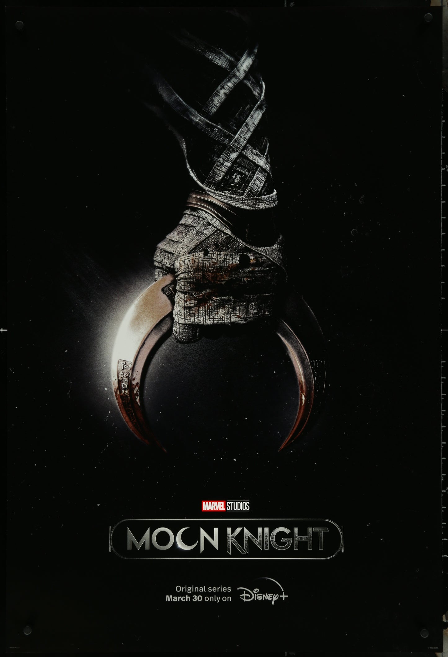 Double-sided Moon Knight (2022) TV poster featuring character imagery and text against a dark background.