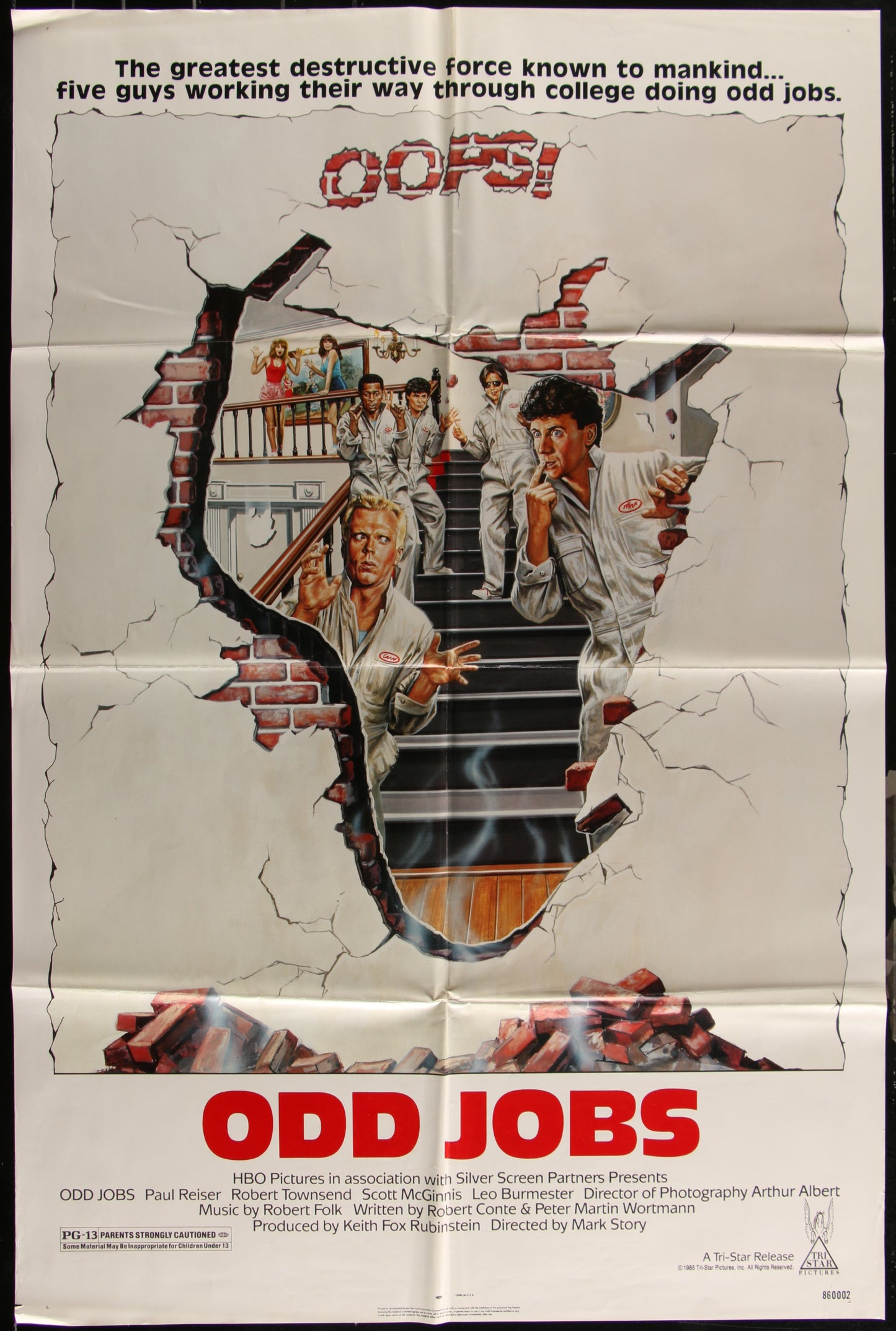 Original US one-sheet movie poster for 'Odd Jobs' featuring a collage of actors in a stairwell setting with a title text overlay.