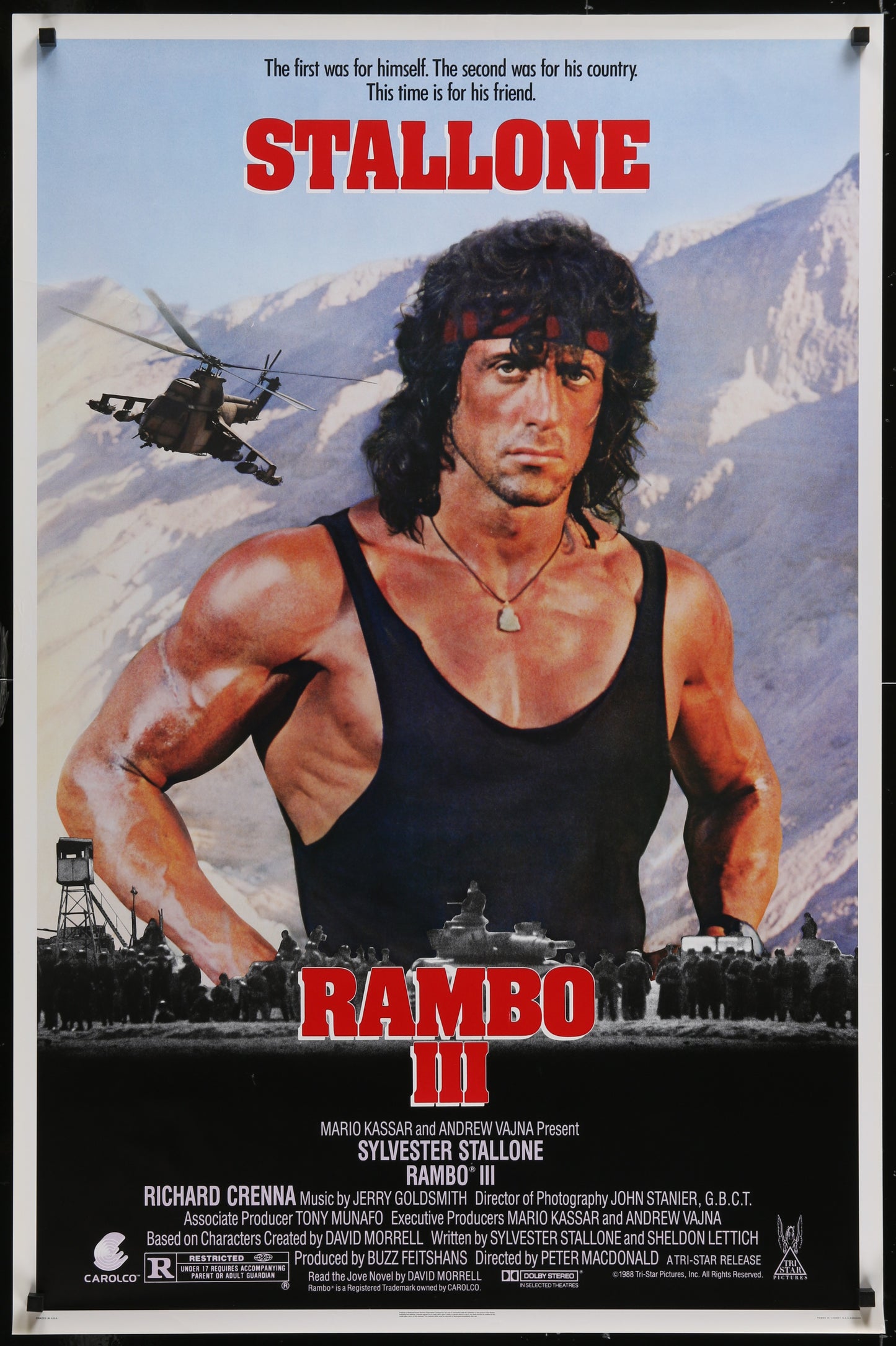 Rambo III (1988) Original US One Sheet Movie Poster 27 x 41