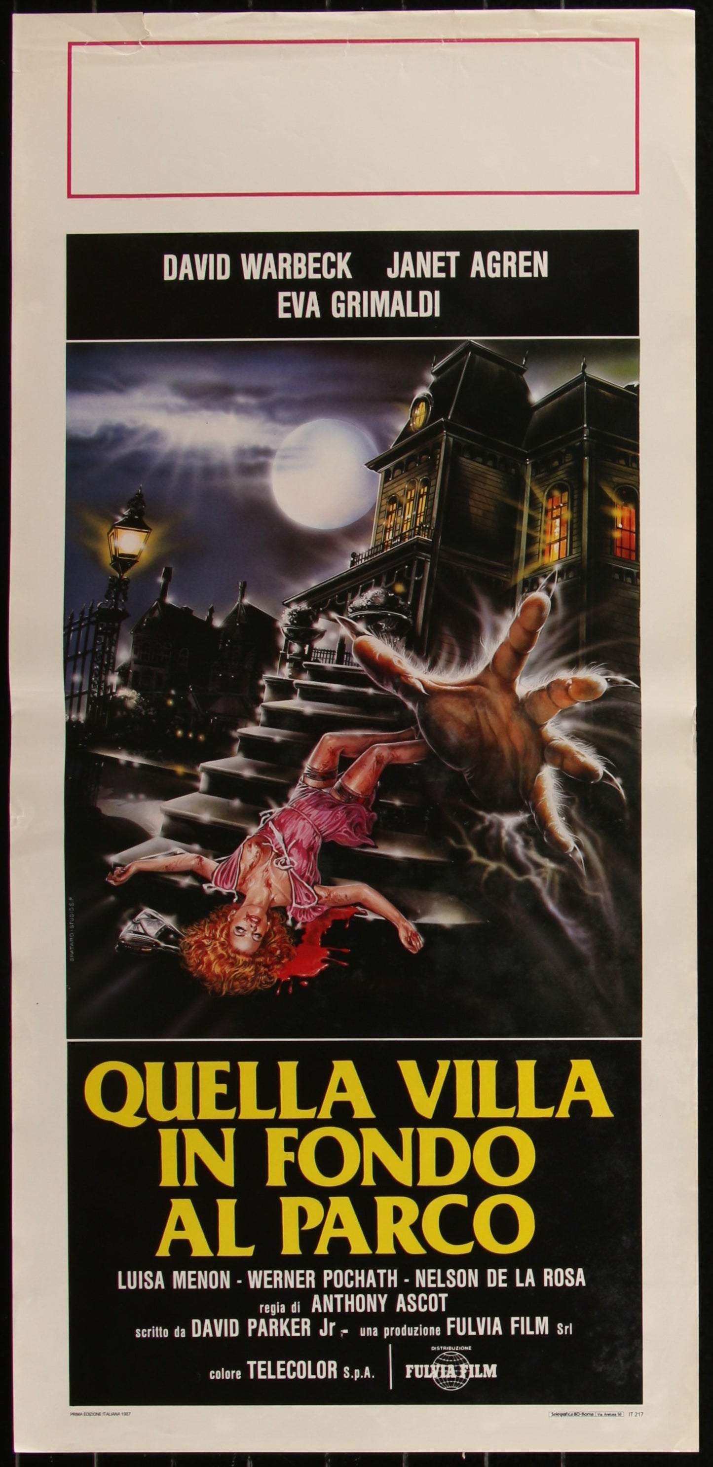 Original Italian Locandina movie poster for the 1988 horror thriller 'Rat Man' featuring artwork with characters and a spooky house at night.