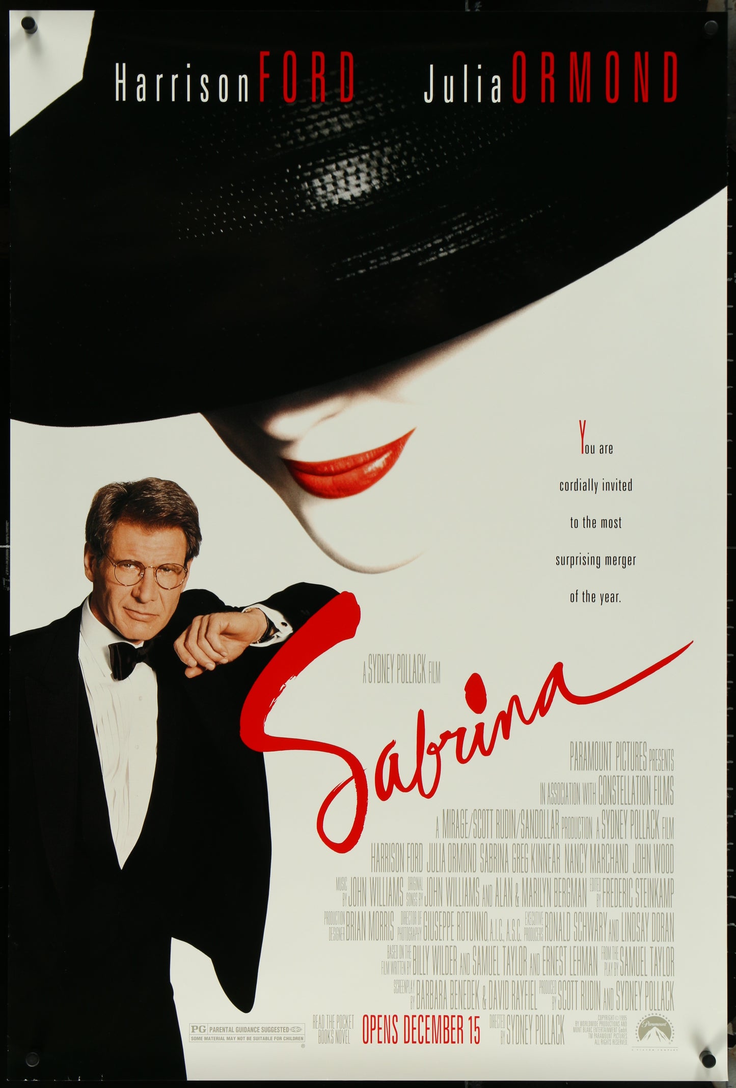 Original US one-sheet movie poster for 'Sabrina' featuring a man and a woman, with the title 'Sabrina' prominently displayed.