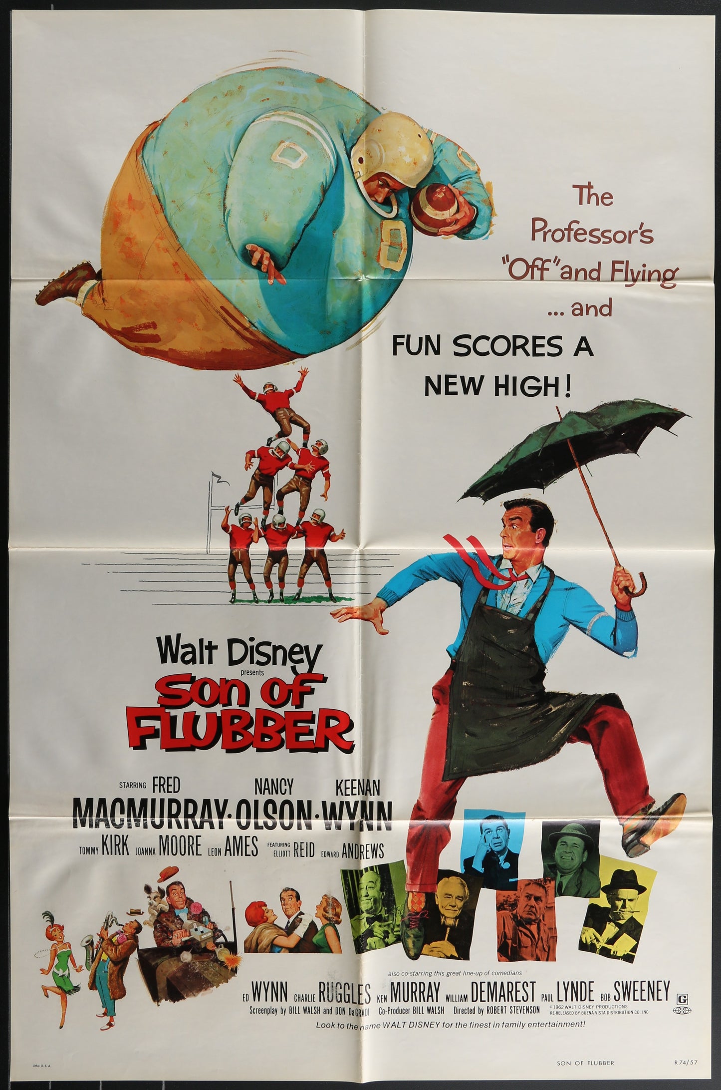 Vintage movie poster for 'Son of Flubber' featuring cartoon characters and text.