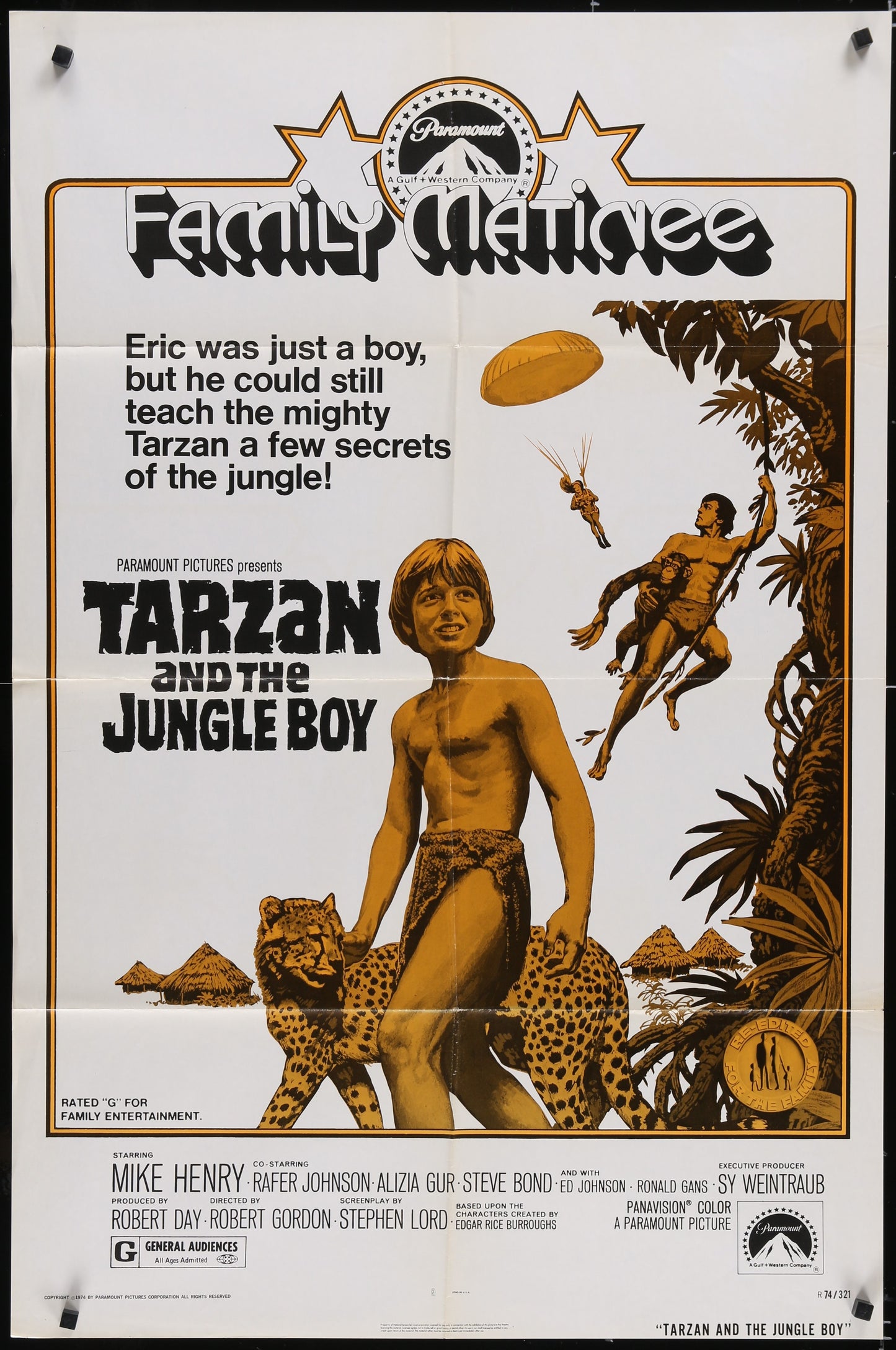 Vintage movie poster for 'Tarzan And The Jungle Boy' featuring illustrated characters in a jungle setting.