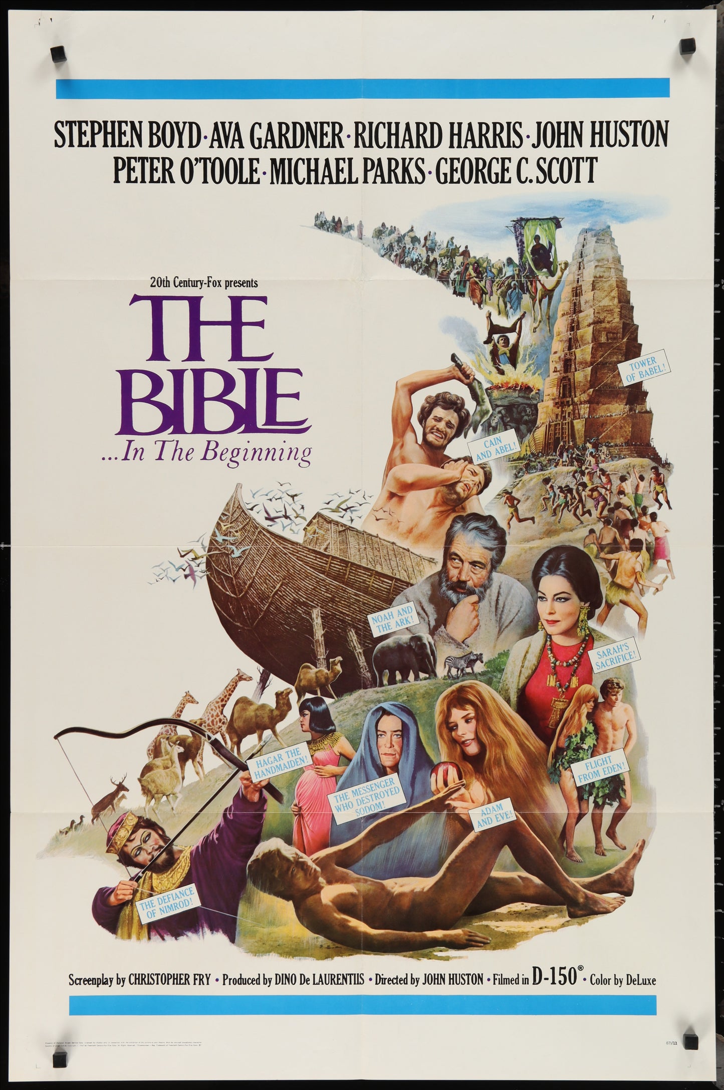 Vintage movie poster for 'The Bible... In the Beginning' featuring biblical scenes and characters.
