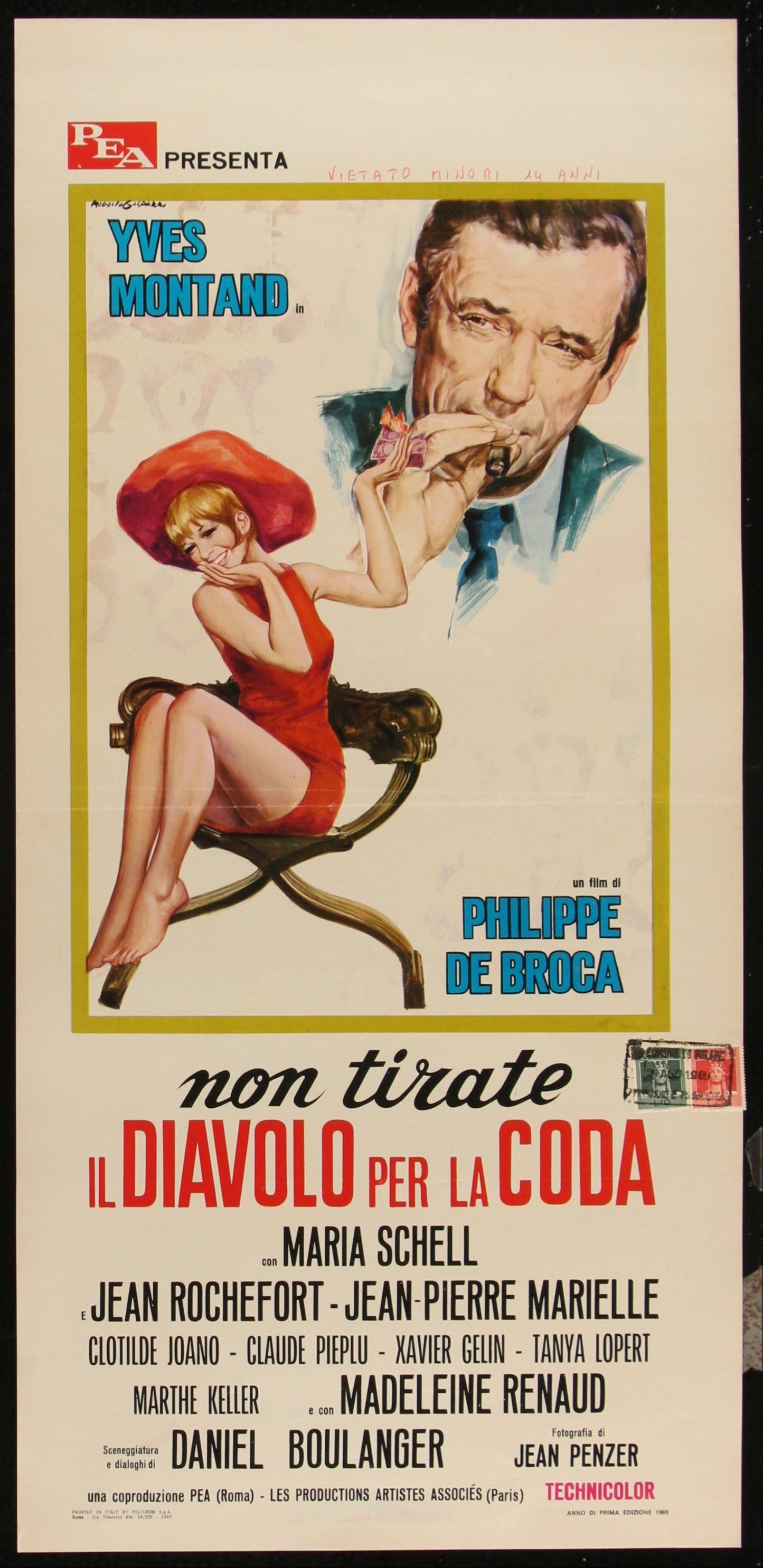 Vintage movie poster with a man and woman, featuring text in Italian and French.