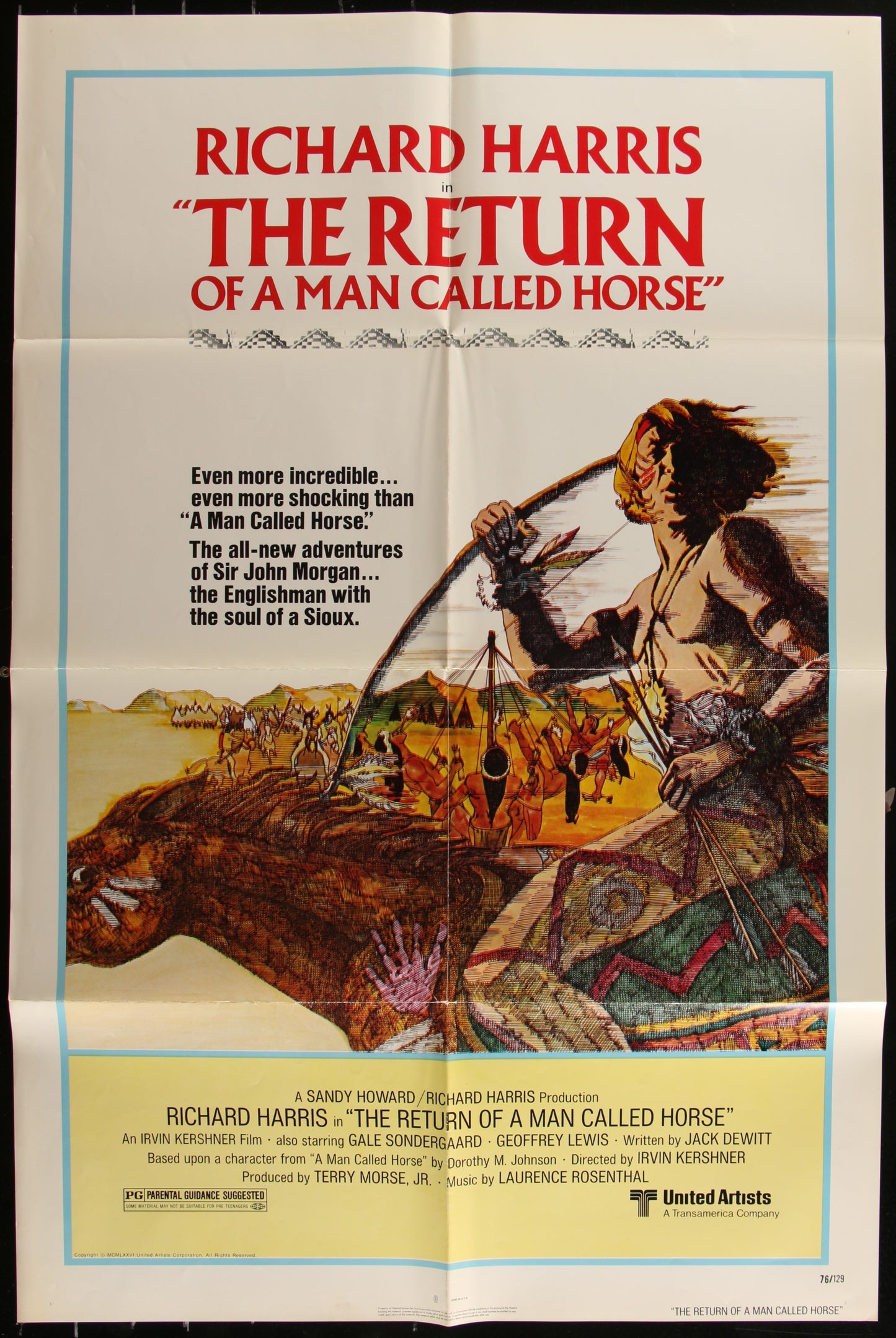 Original one-sheet movie poster for 'The Return of a Man Called Horse' featuring an illustration of a cowboy on horseback against a western backdrop.