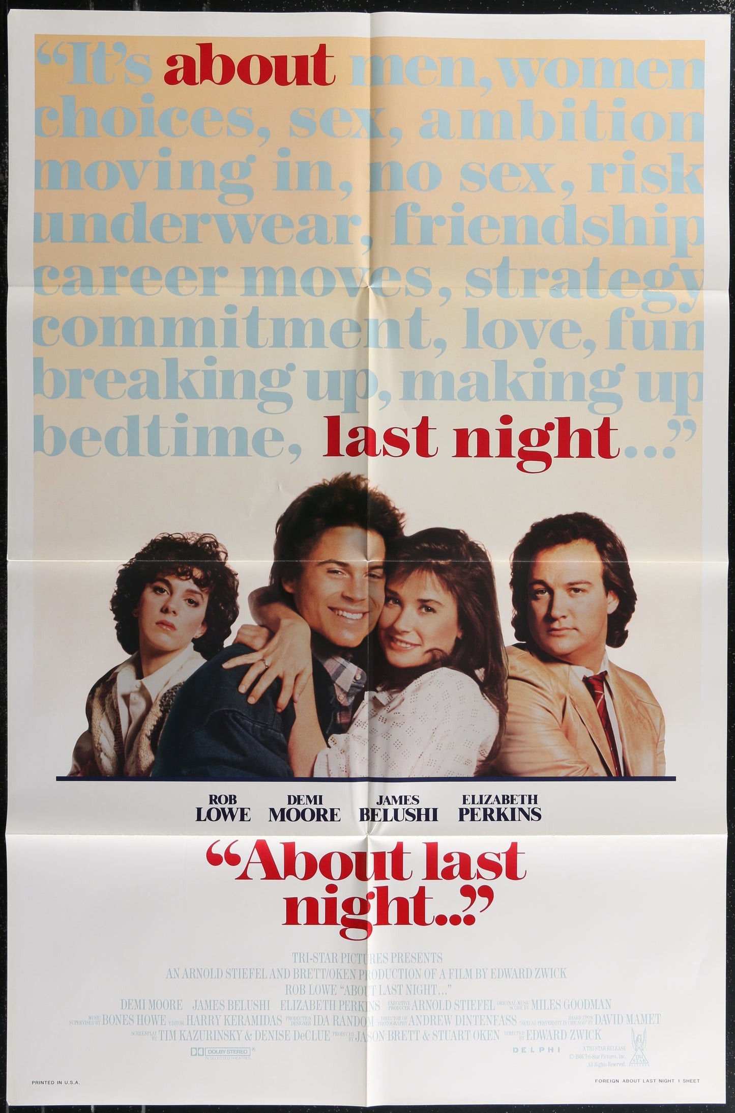 About Last Night (1986) Original US One Sheet Movie Poster