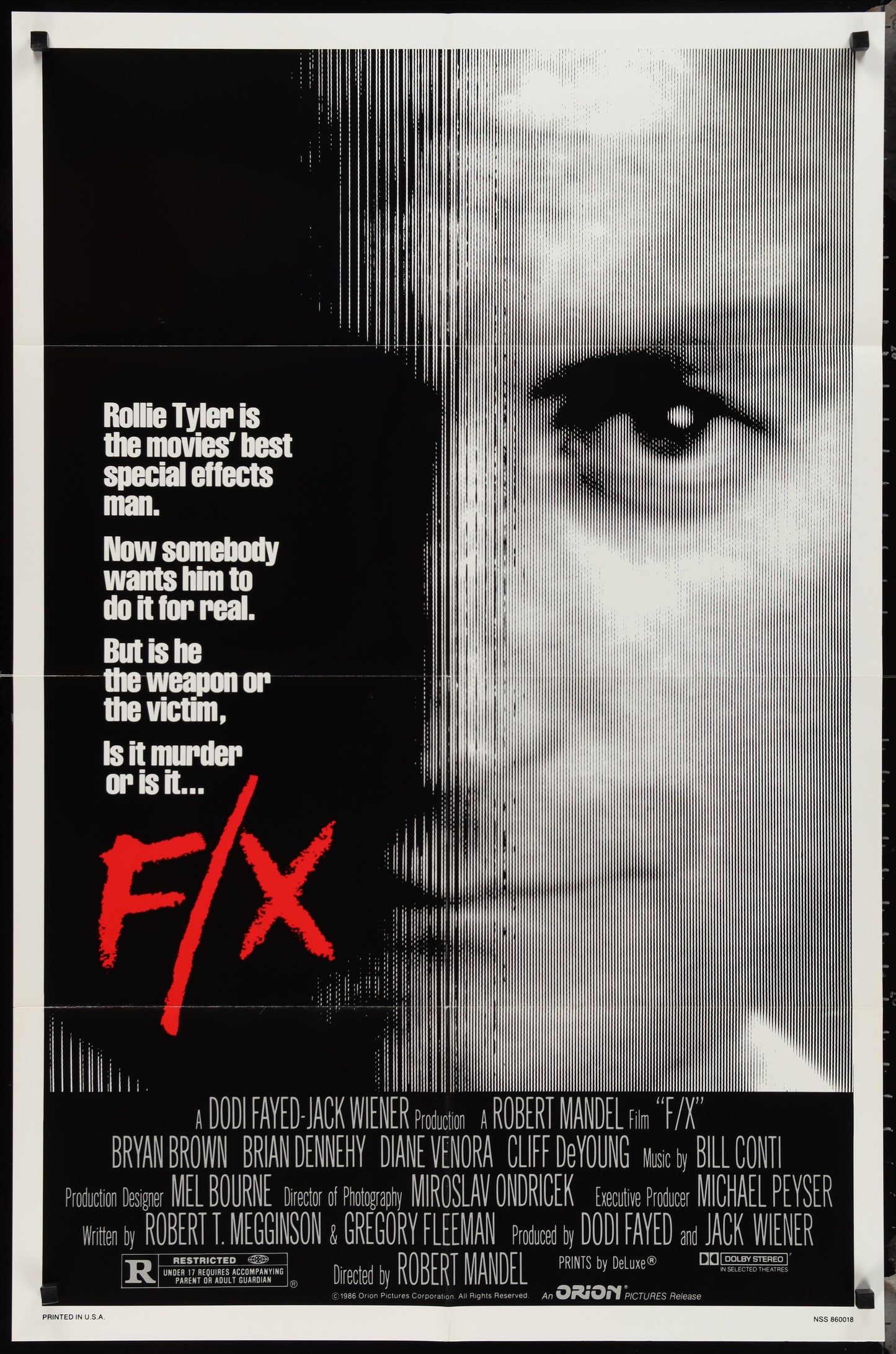 F/X (1986) Original US One Sheet Movie Poster 27 x 41