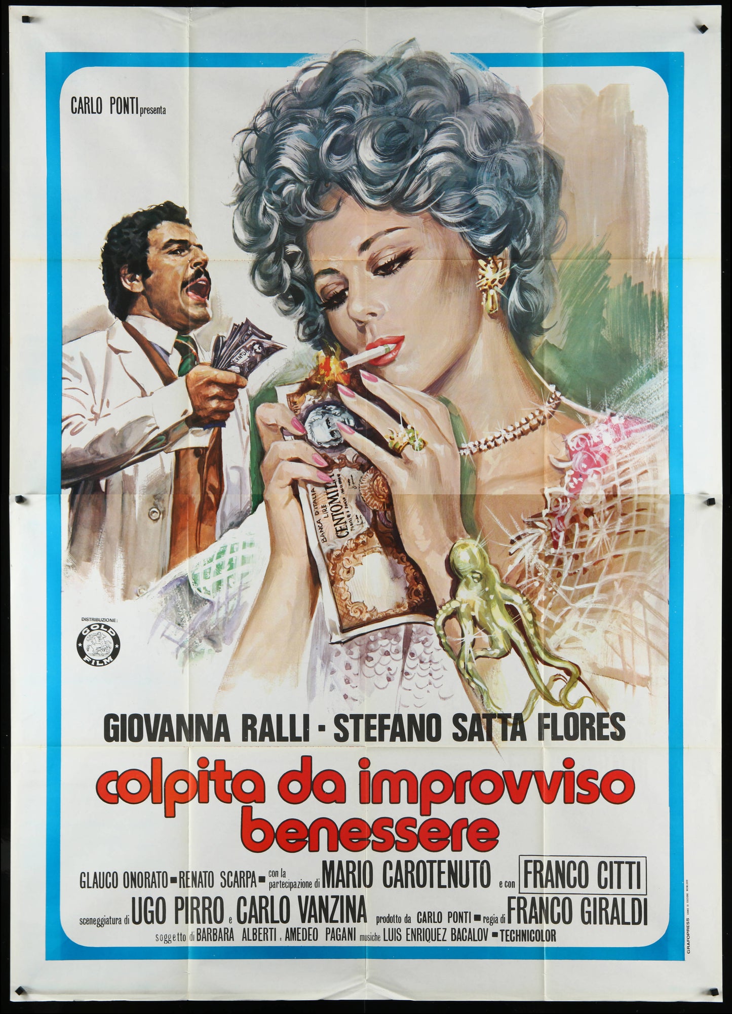 Colpita Da Improvviso Benessere (1976) Original Italian Two Panel Movie Poster