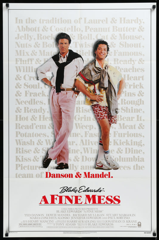 Original US one-sheet movie poster for 'A Fine Mess' featuring images of Ted Danson and Howie Mandel with the film's title at the bottom.