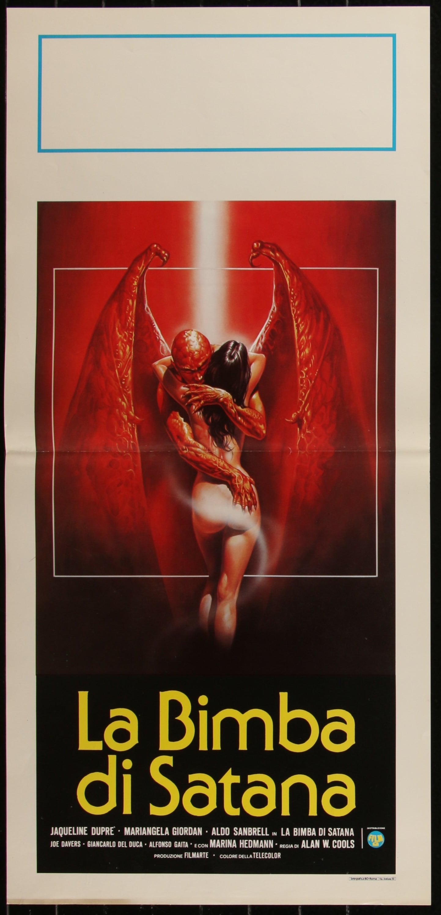 Movie poster for 'La Bimba di Satana' with an angelic figure on a red background