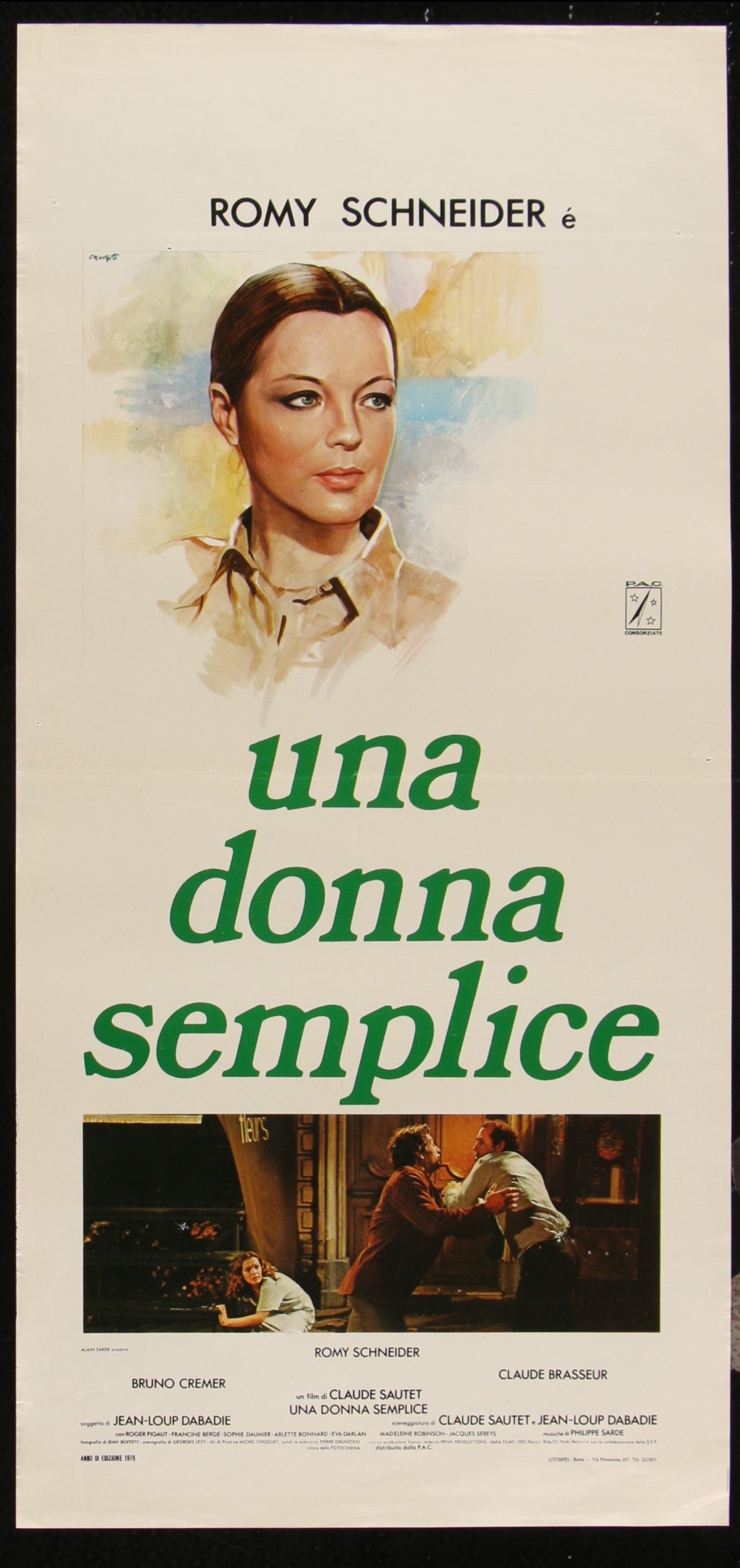 Original Italian Locandina movie poster for the 1978 film 'A Simple Story' directed by Claude Sautet, featuring Romy Schneider. The poster has visible signs of wear such as creases and small tears.