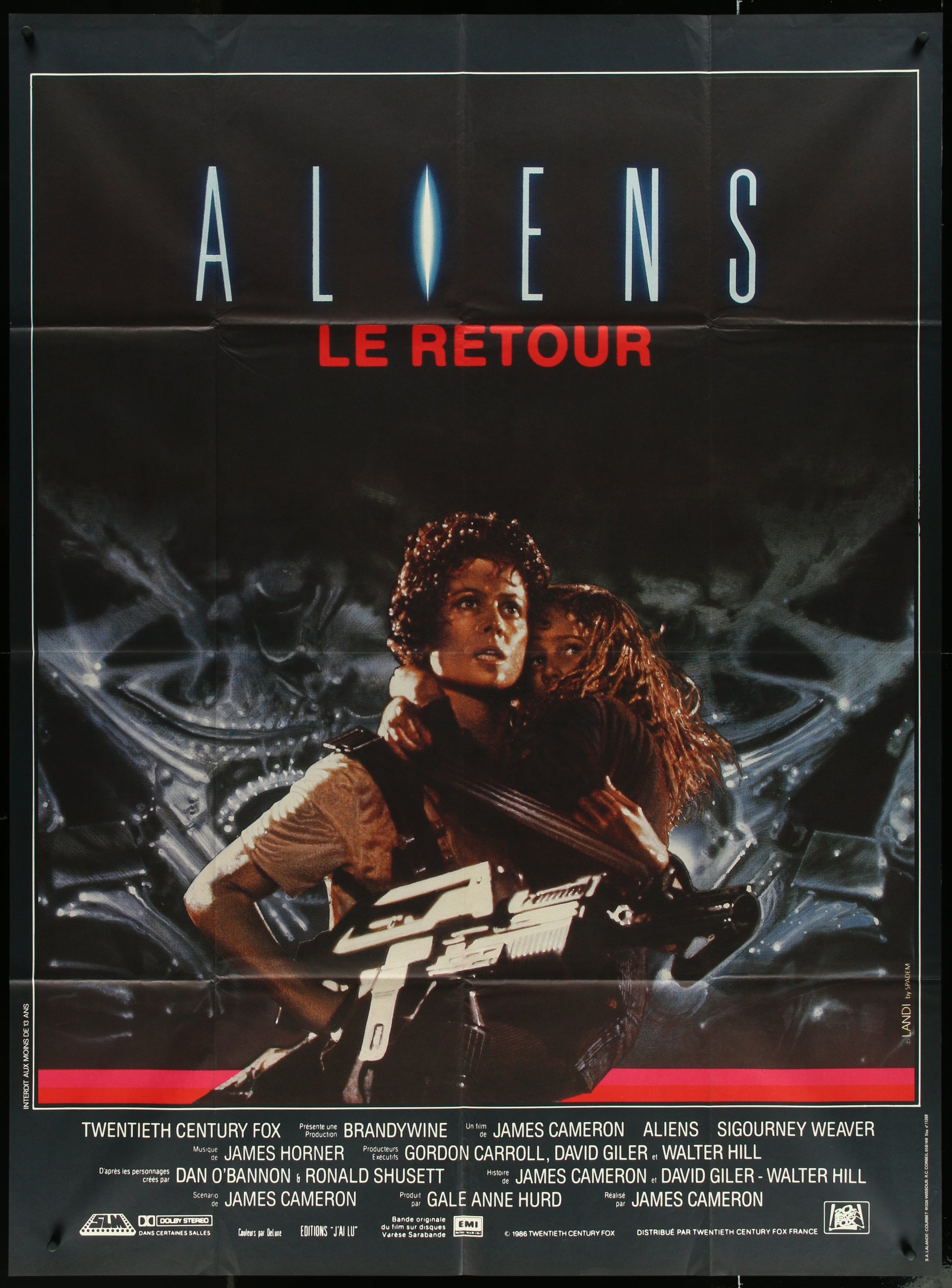 A vintage French one-panel movie poster for the film 'Aliens' featuring characters from the movie with the title 'Le Retour' at the top.