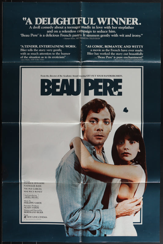 Original US one sheet movie poster for 'Beau Pere' featuring a black and white image of the main characters, with text and credit details.