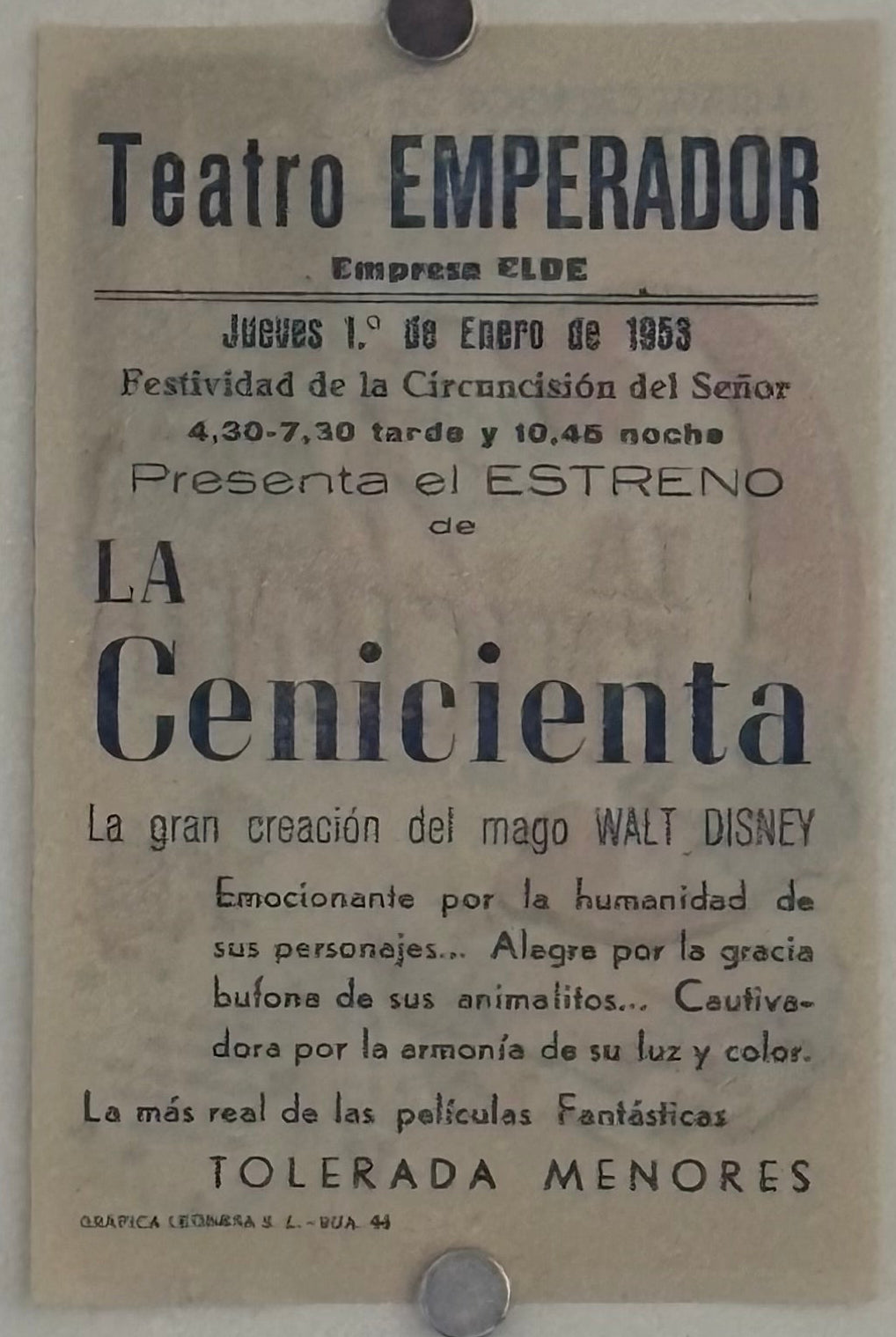 Cinderella (1950) Original 1952 Spanish Movie Herald Walt Disney