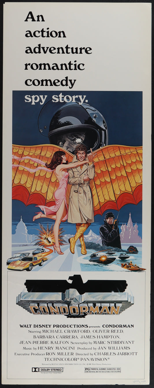 An original US insert movie poster for 'Condorman' (1981) featuring characters and a spy story line, with the Walt Disney logo at the bottom.