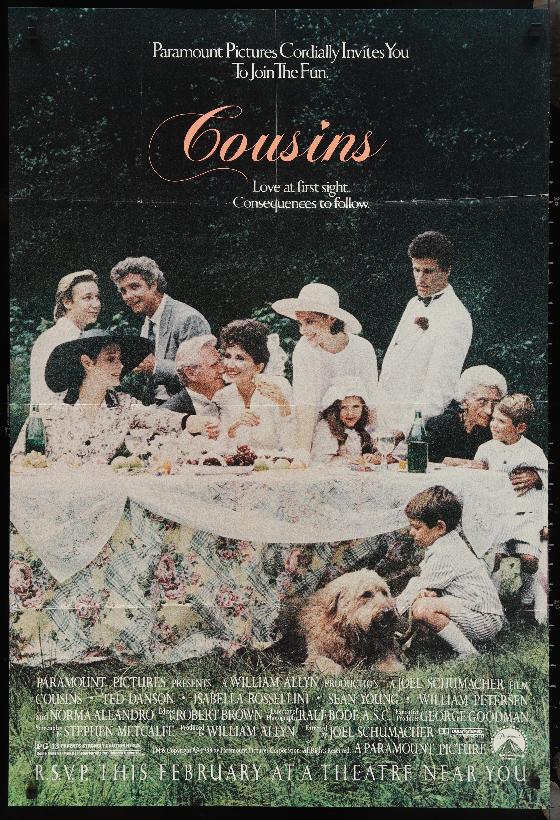 Cousins (1989) Original US One Sheet Advance Movie Poster 26 3/4 x 39 3/4