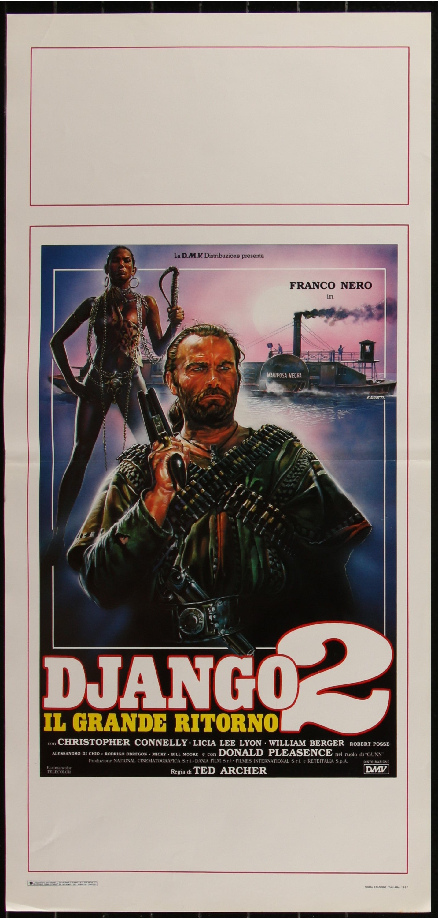 Original Italian movie poster for 'Django Strikes Again' featuring a man on a horse in the foreground with a dramatic background.