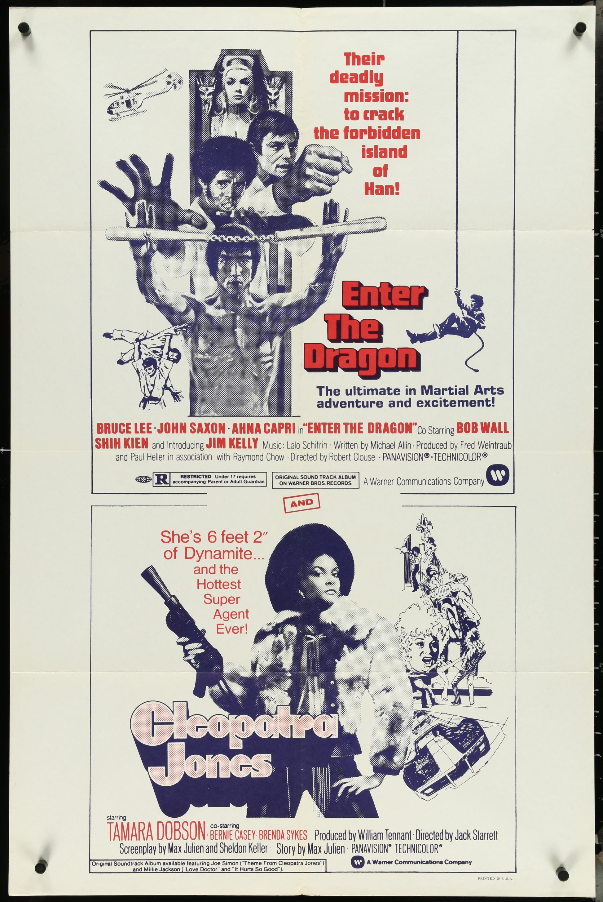 Enter The Dragon & Cleopatra Jones (1975) Double Bill US One Sheet Movie Poster