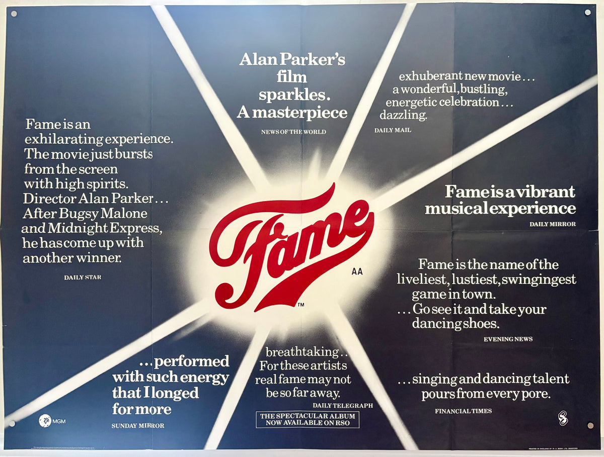 Fame (1980) Original Reviews UK Quad Movie Poster