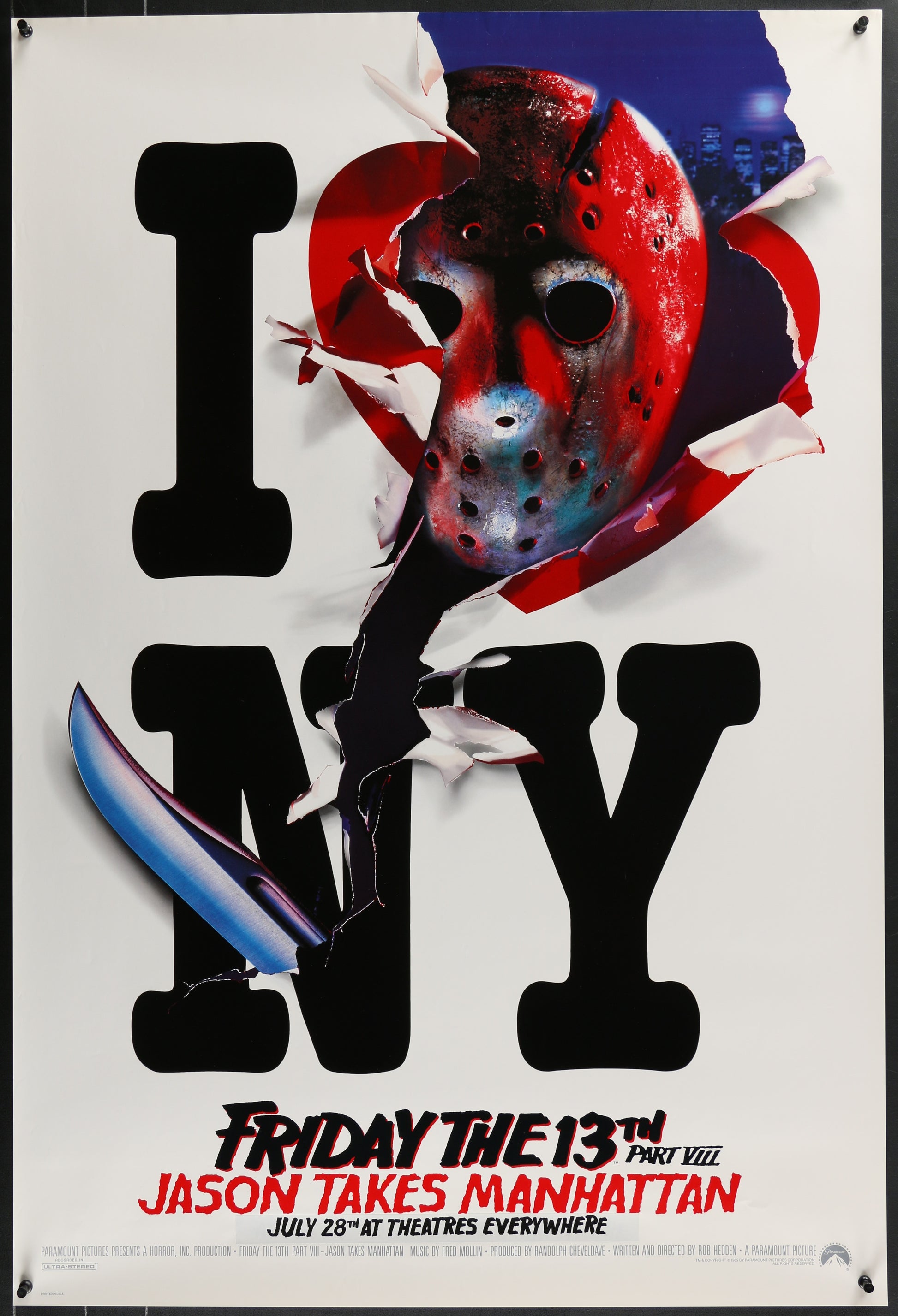 Friday the 13th Part VIII: Jason Takes Manhattan (1989) Original US One Sheet Movie Poster 27x41