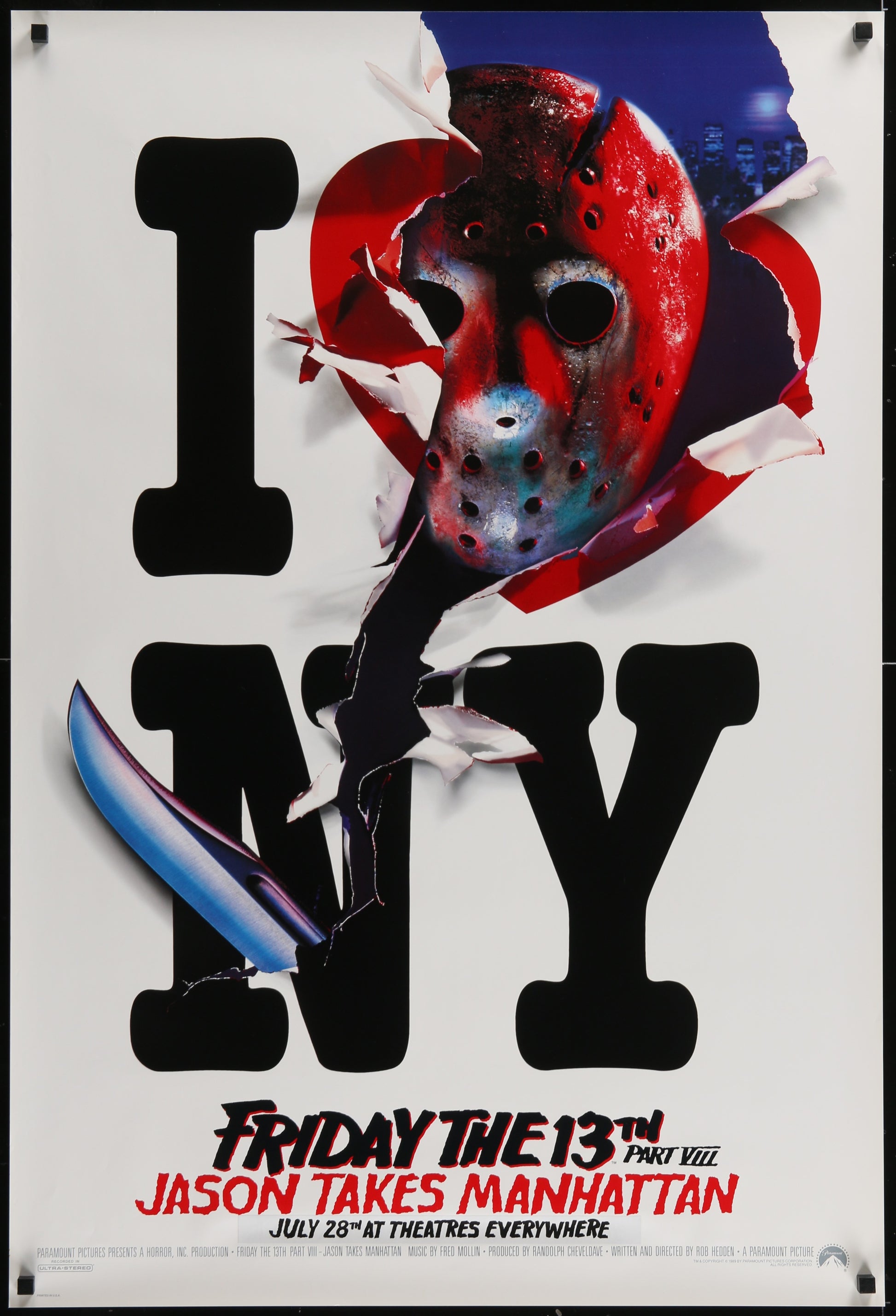 Friday the 13th Part VIII: Jason Takes Manhattan (1989) Original US One Sheet Movie Poster 27x41