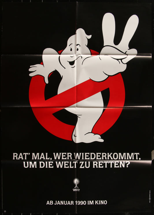 Original German one-sheet movie poster for 'Ghostbusters II' featuring a stylized illustration of the character 'Ghostbusters' in a black and red design, with German text and a date indication at the bottom.