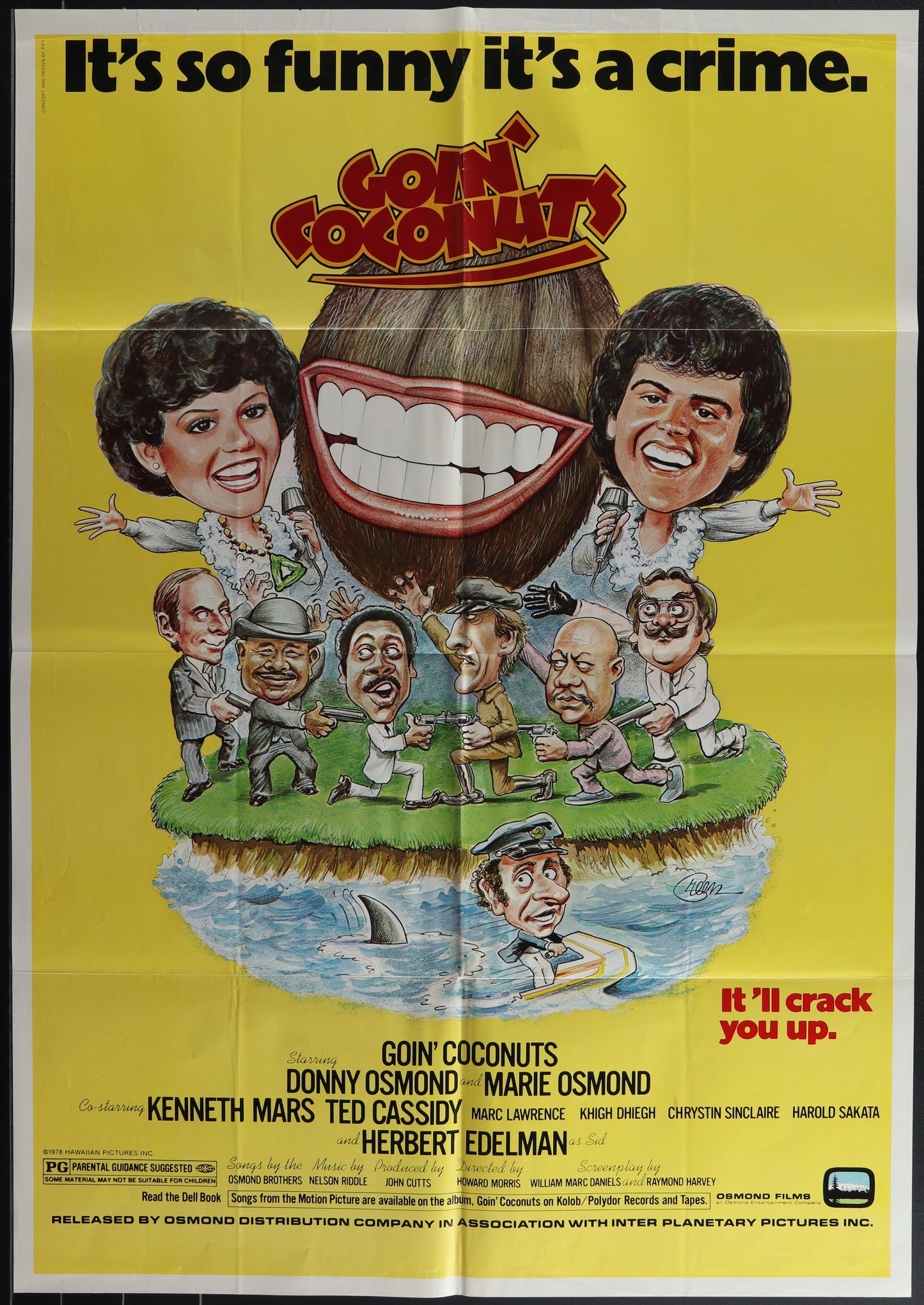 Vintage movie poster for 'Goin' Coconuts' with cartoon characters and humorous text.