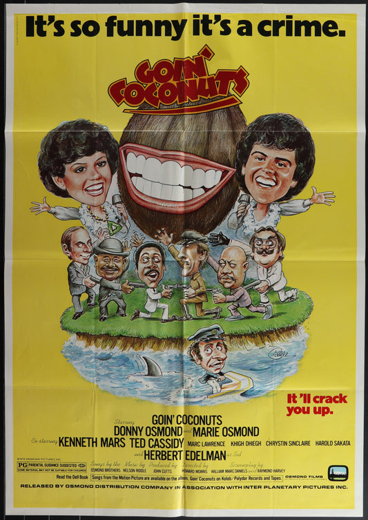 Vintage movie poster for 'Goin' Coconuts' with cartoon characters and humorous text.