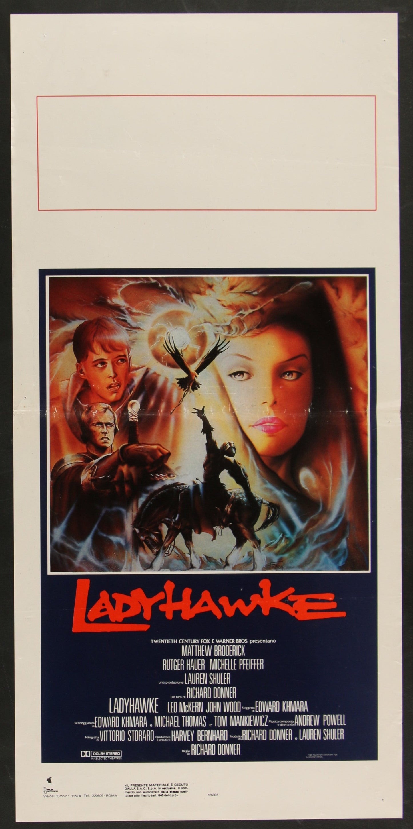 Ladyhawke (1985) Original Italian Locandina Movie Poster