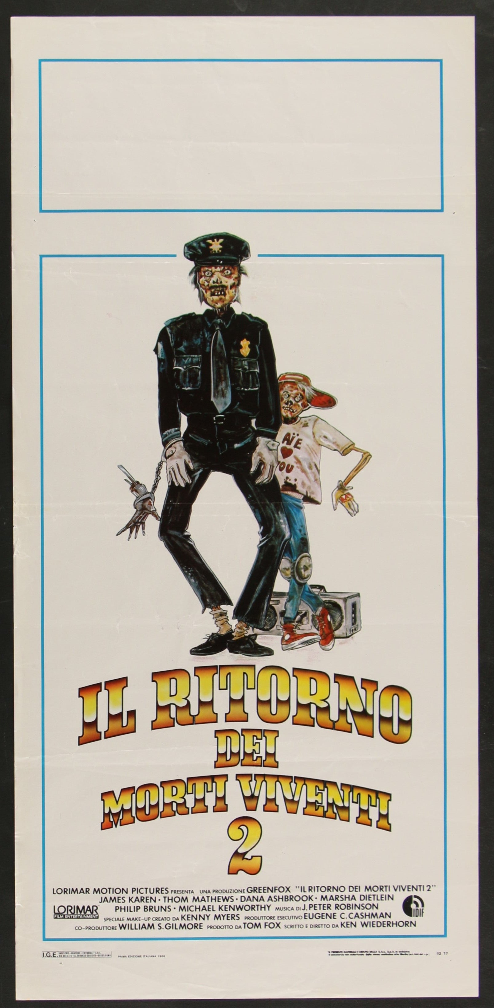 Return Of The Living Dead Part II (1988) Original Italian Locandina Movie Poster