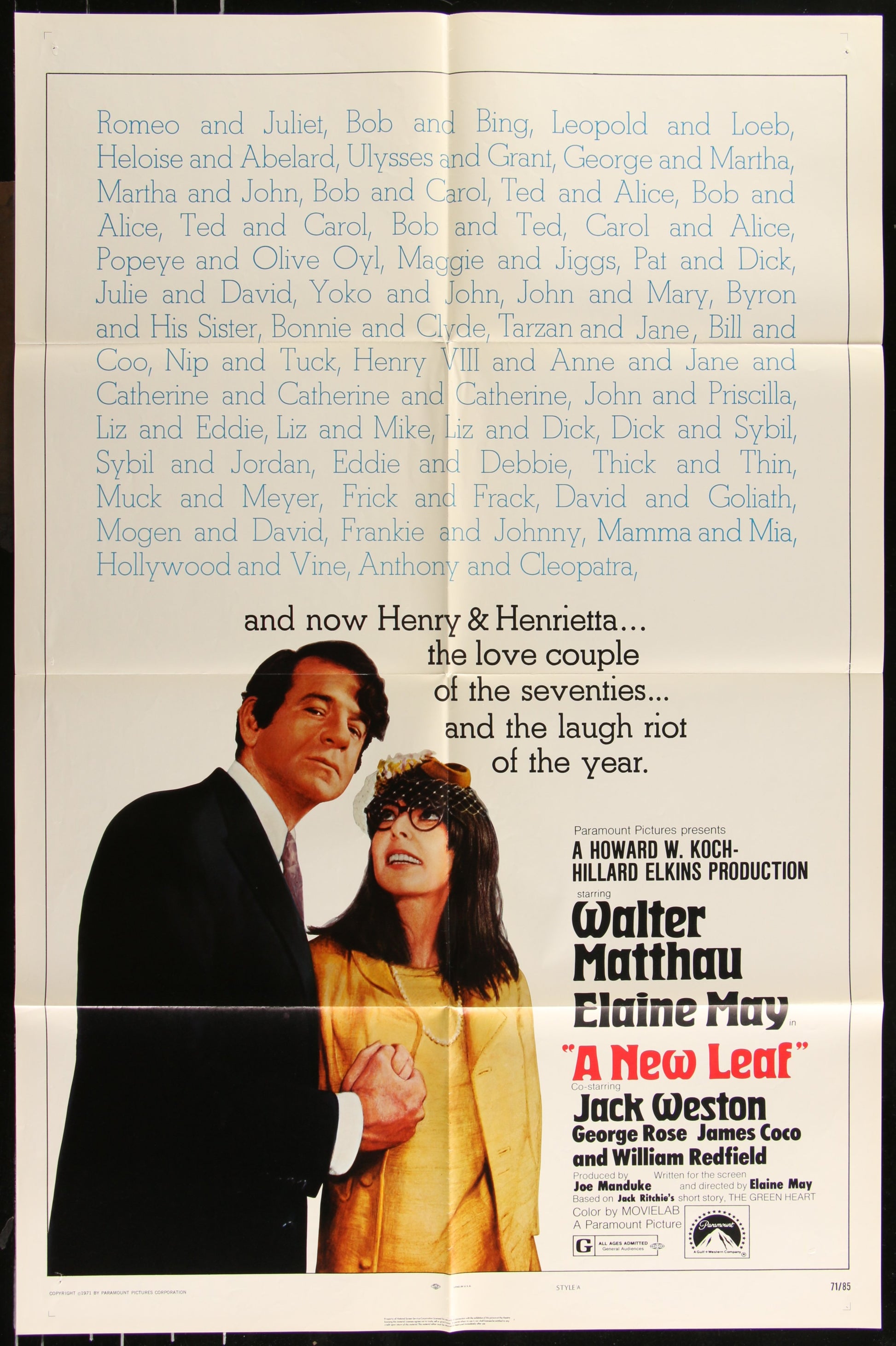 A New Leaf (1971) Original US One Sheet Cinema Poster