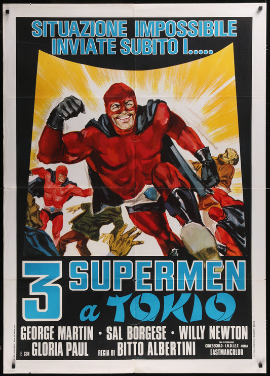 The Three Supermen In Tokyo (1973 RR) Original Italian One Panel Movie Poster