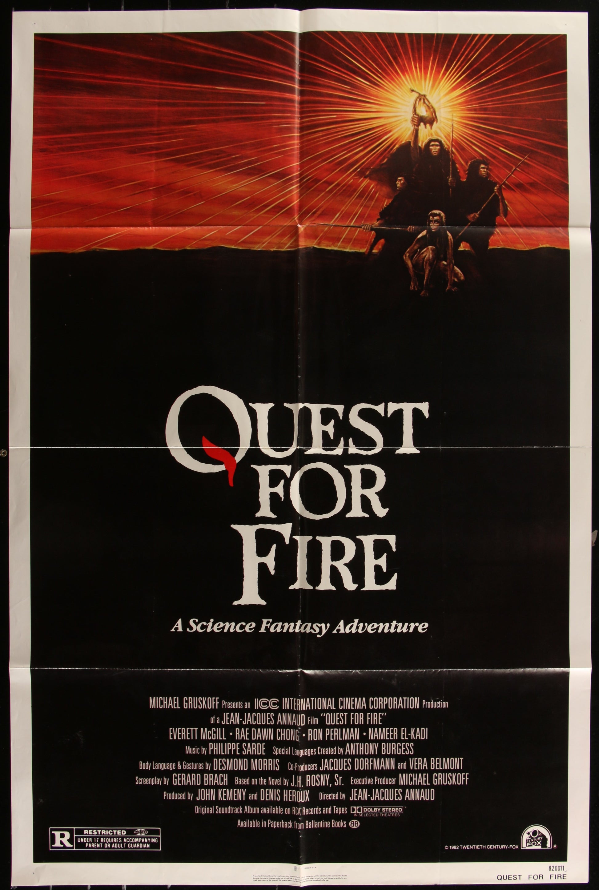 Quest For Fire (1982) Original US One Sheet Movie Poster