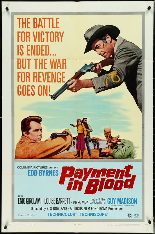 Payment In Blood (1968) Original US One Sheet Movie Poster