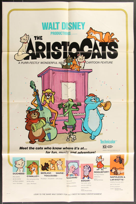 The Aristocats (1970) Original US One Sheet Movie Poster