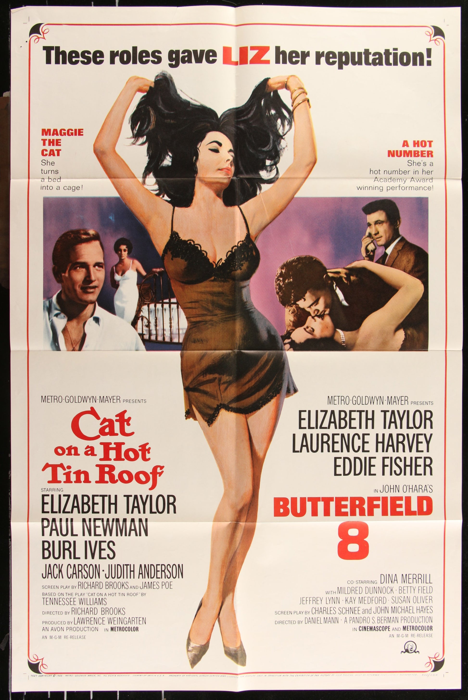 Cat On A Hot Tin Rood & Butterfield 8 (1966) Original US Double Bill One Sheet Movie Poster