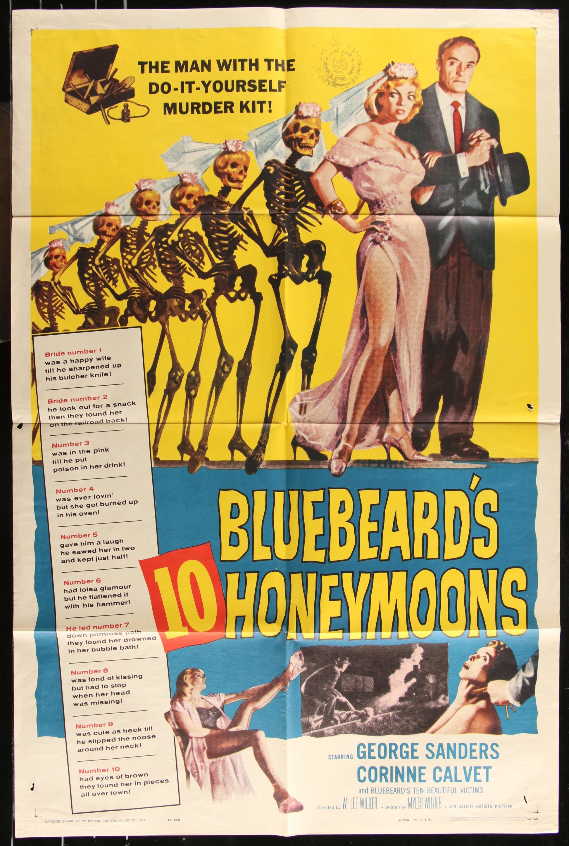 Bluebeard's 10 Honeymoons (1960) Original US One Sheet Movie Poster